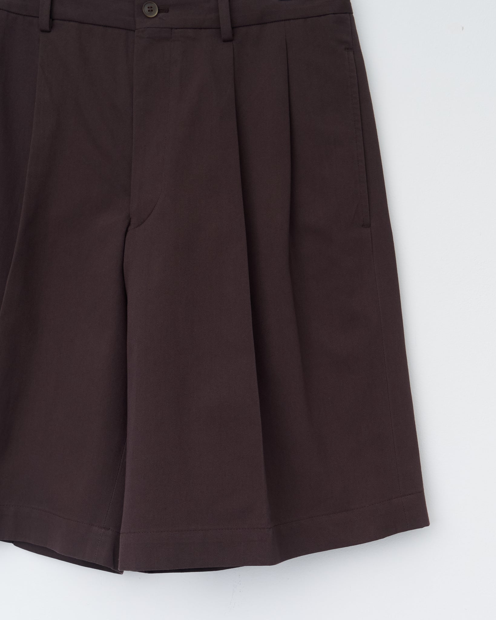 Double Pleated Shorts, Brown