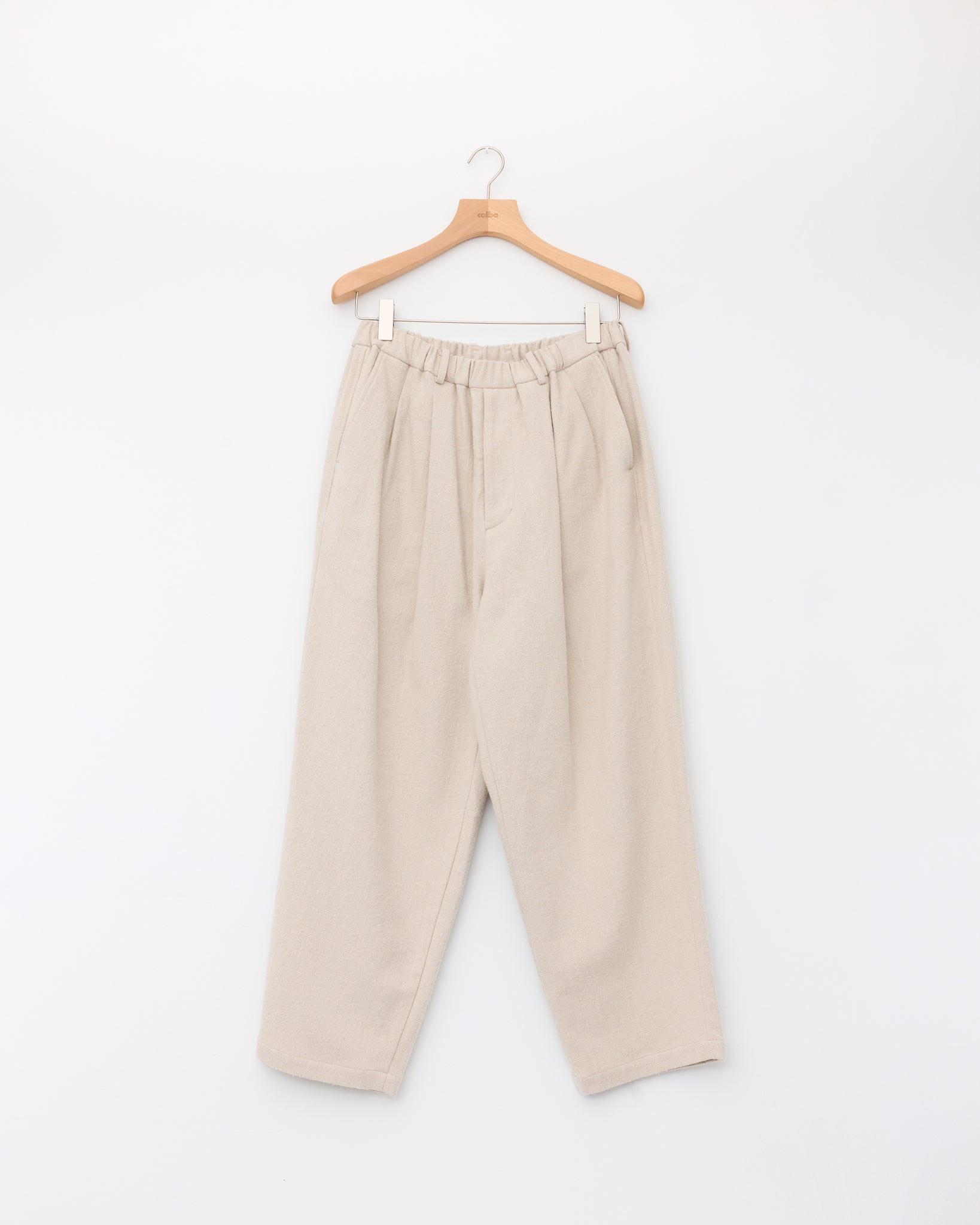 Double Pleated Wide Easy Pants, Ecru