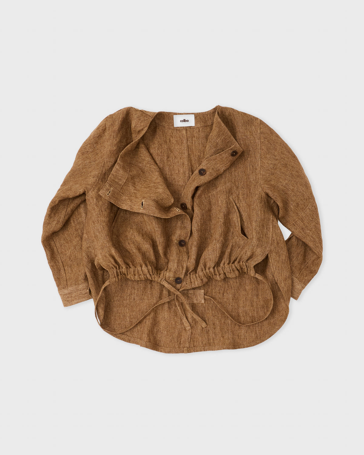 Colbo A.T Jacket in spice linen, front, open, flat lay