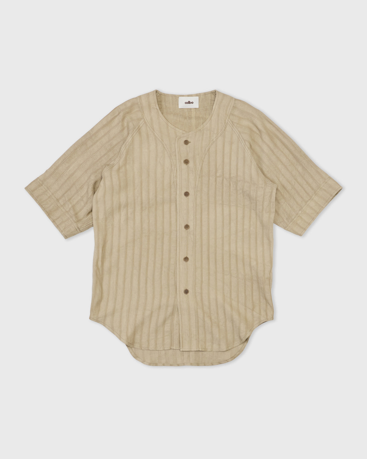 Colbo Baseball Shirt in mineral striped viscose, front, flat lay