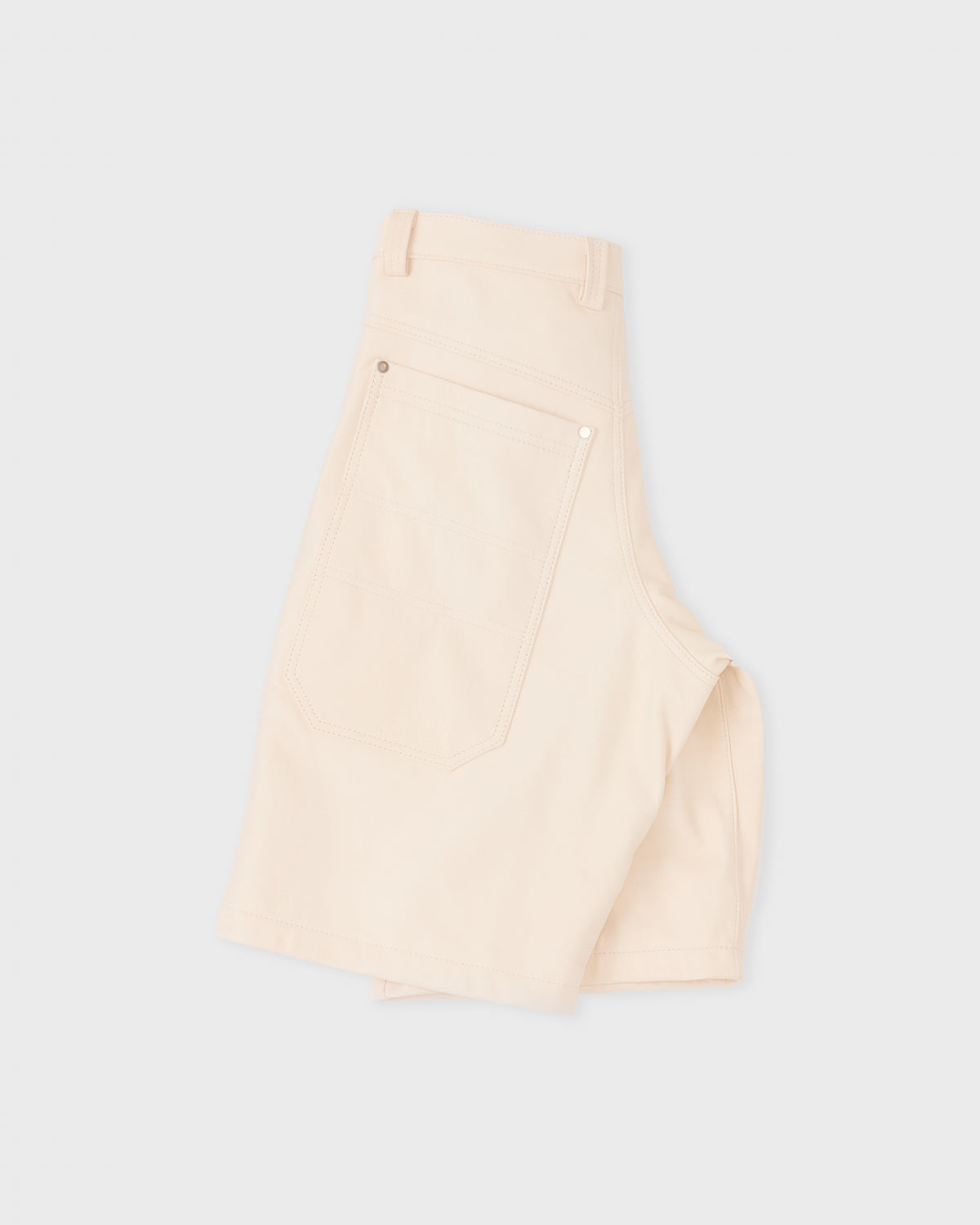 Colbo Big Pocket Leather Shorts in pale ale leather, side, flat lay