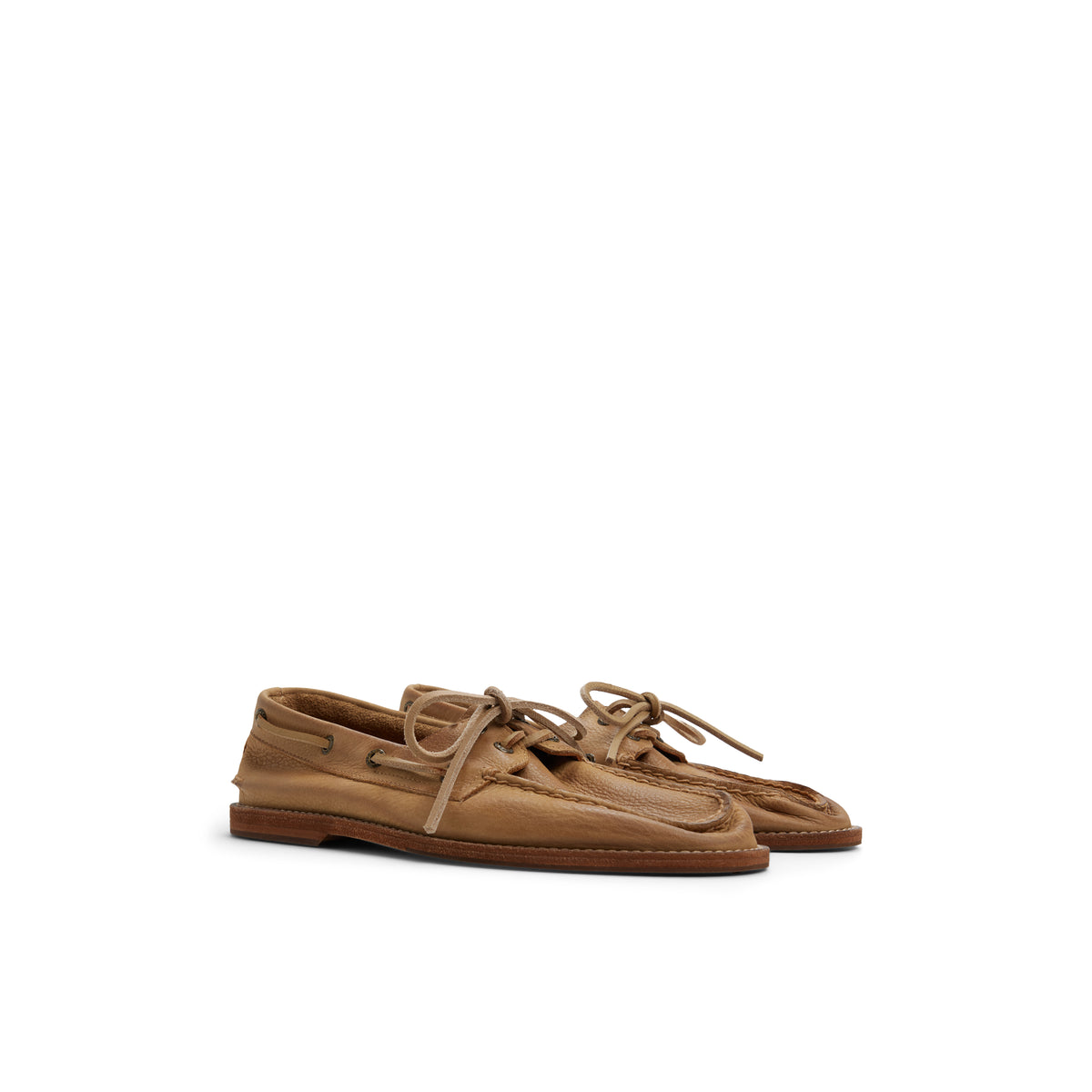 Sperry x Colbo Authentic Original 2-Eye boat shoe in distressed leather, pair, three-quarter view