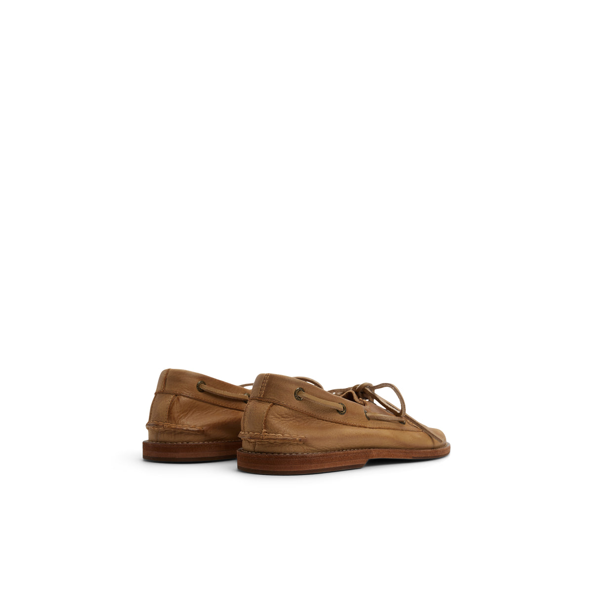 Sperry x Colbo Authentic Original 2-Eye boat shoe in distressed leather, pair, heel view