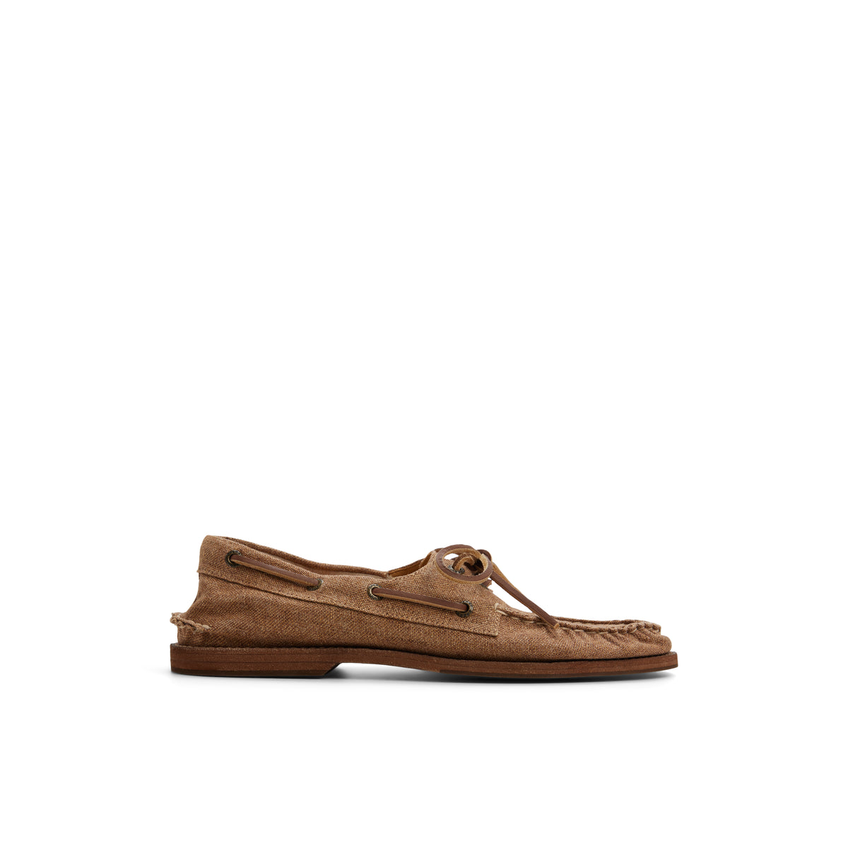 Sperry x Colbo Authentic Original 2-Eye boat shoe in washed linen, side profile, inside
