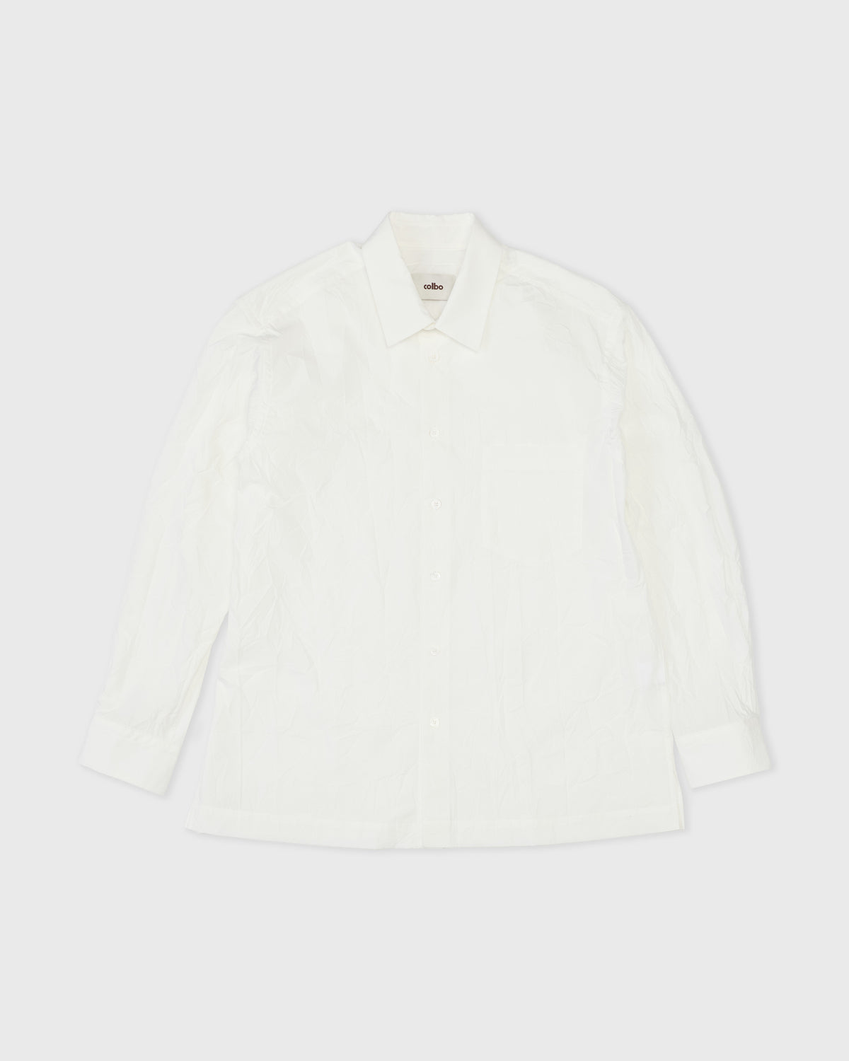 Colbo Crinkled Shirt in white textured cotton, front, flat lay