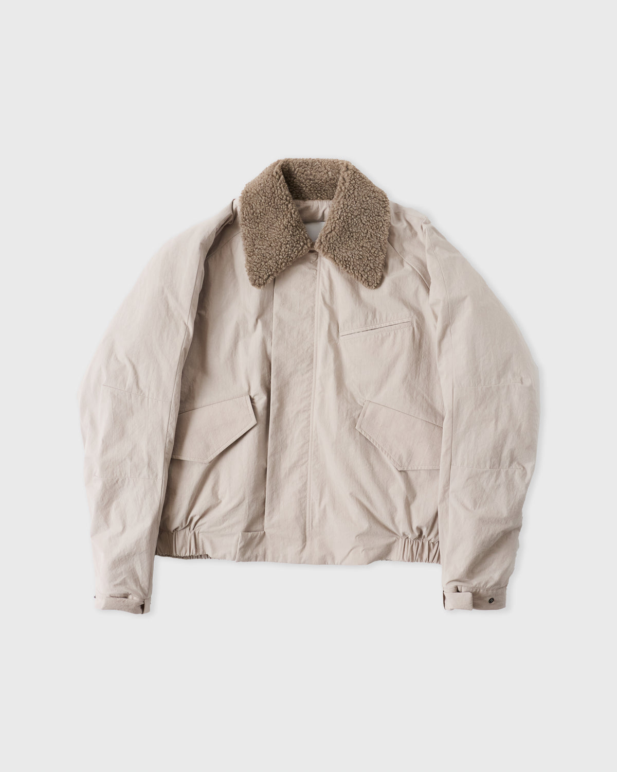 Sage Nation Toya Bomber in light gray cotton-nylon, front, flat lay