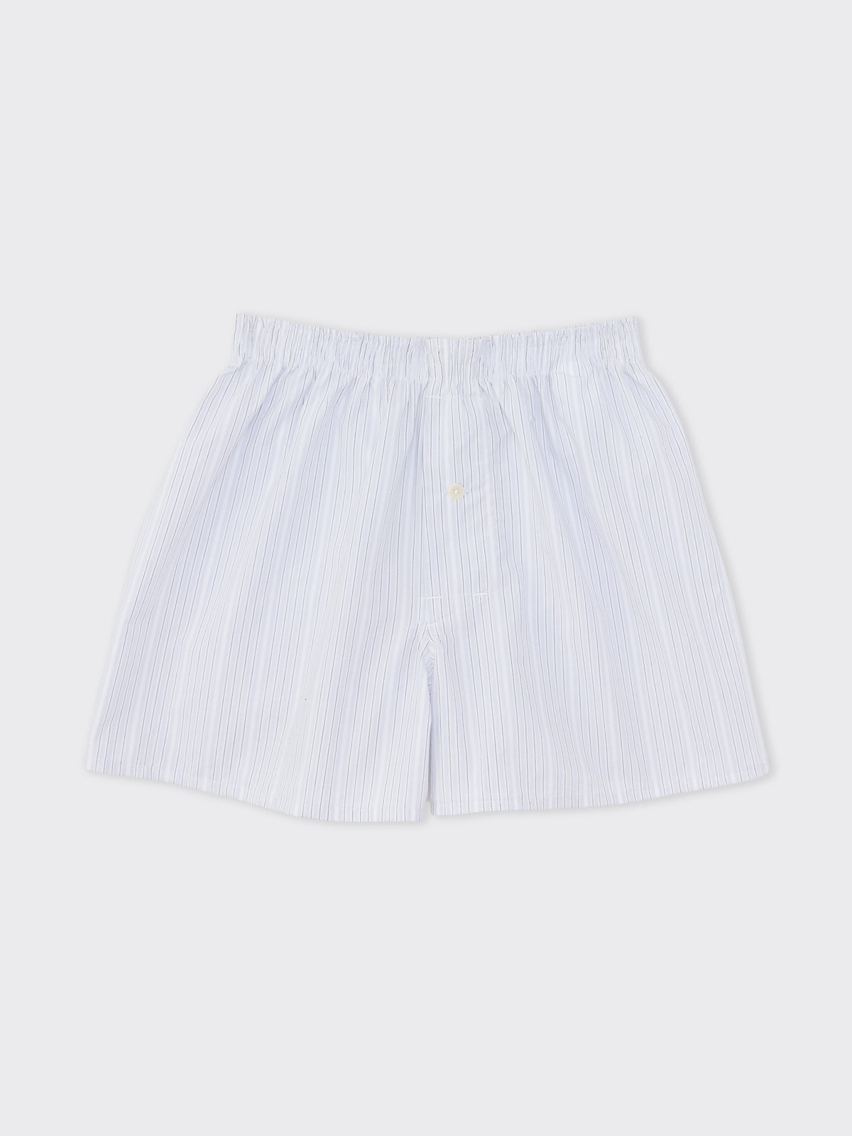 Colbo Boxer Set in Korean cotton pinstripe, blue pinstripe, front