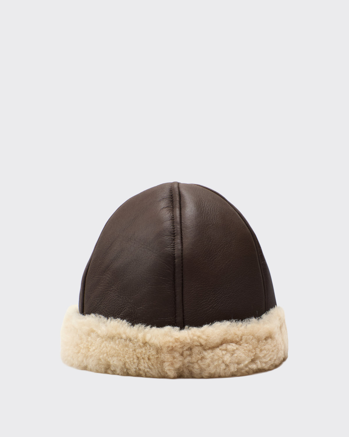 Cawley Leather Back Curly Hair Sheepskin Francis Cap in chocolate/cream, side