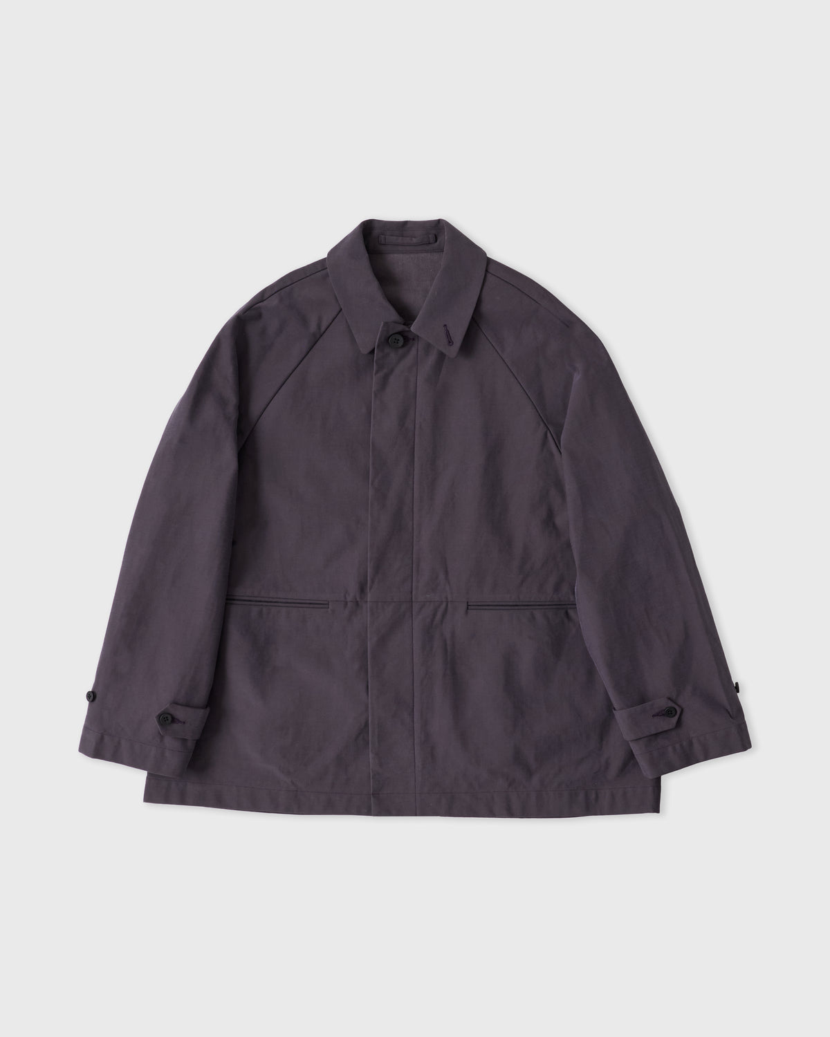 Kanemasa Phil ECONYL Half Coat in charcoal, front, flat lay