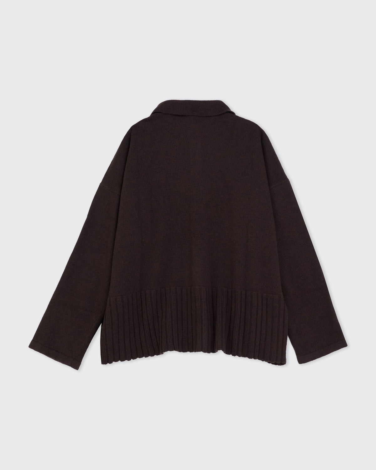 Colbo Knit Cardigan Polo in dark brown wool-cashmere, back, flat lay
