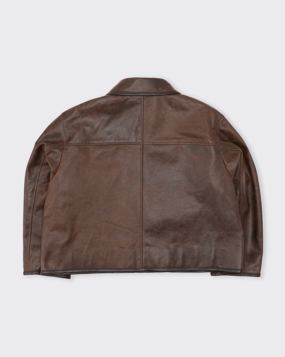 Cawley Waxed Leather Flying Jacket in walnut, back
