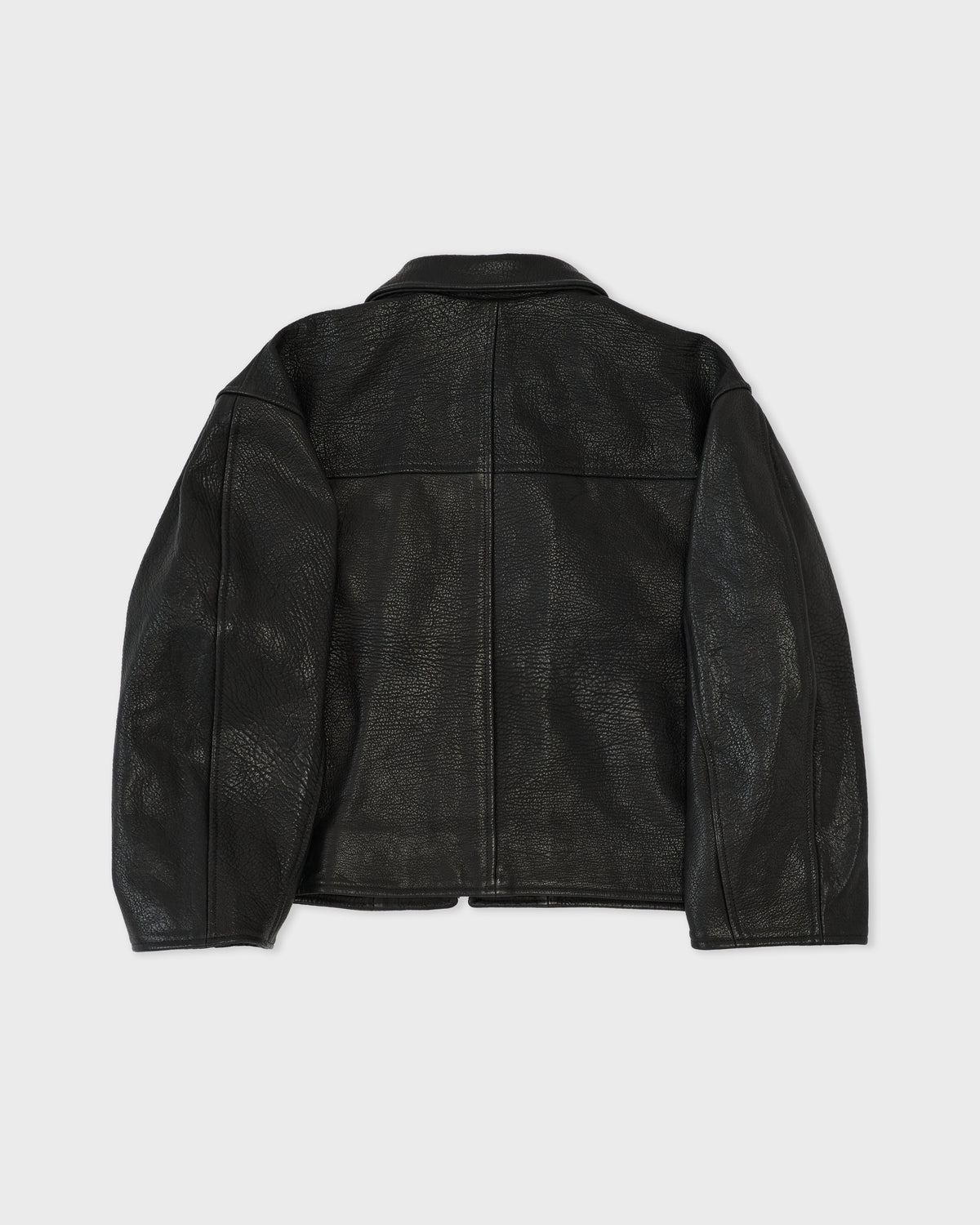 Cawley Stretch Wrinkle Leather Flying Jacket in liquorice, detail