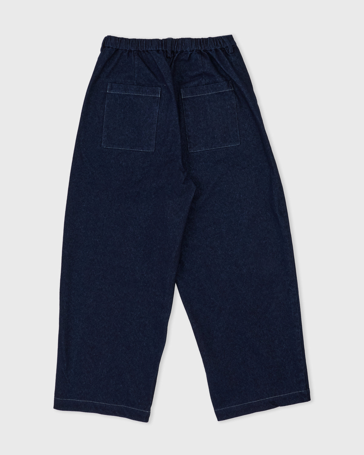 Kanemasa Phil Denim Pants in one-wash indigo, back, flat lay
