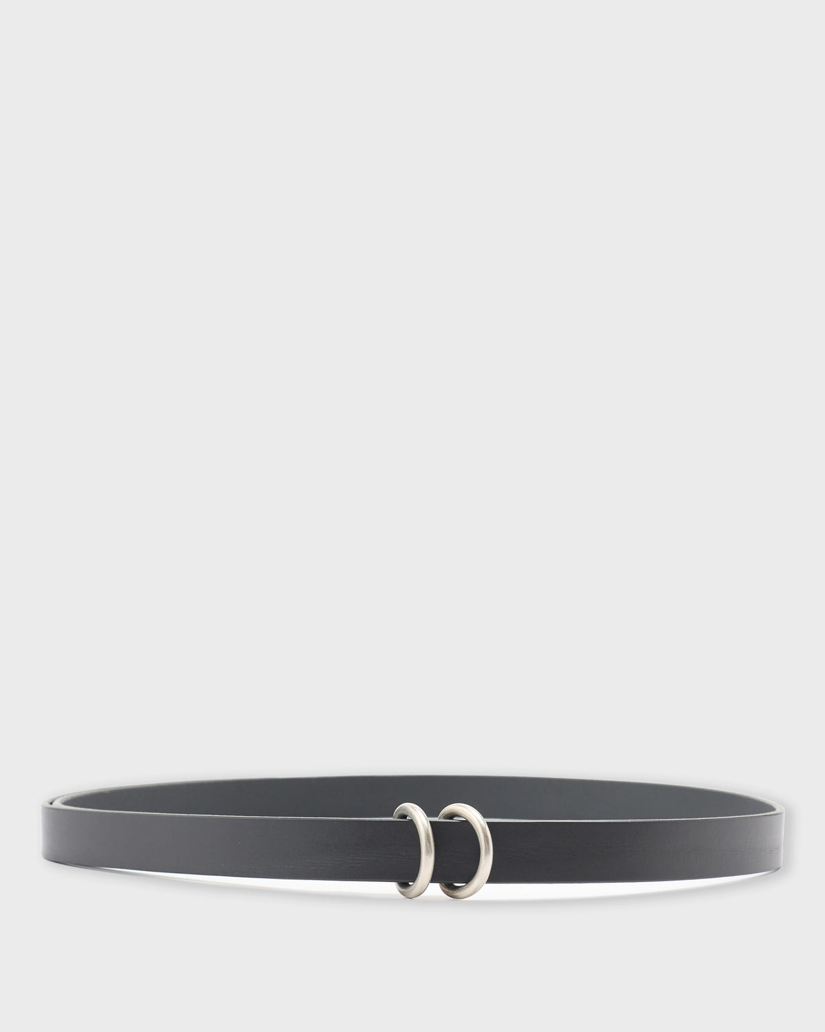 Yoko Sakamoto Ring Belt Slim in black and silver, laid flat