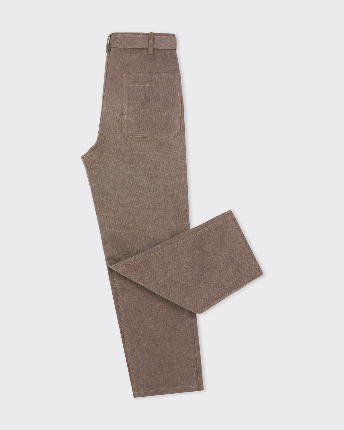 Colbo Belt Pants in brushed dark brown canvas, back detail