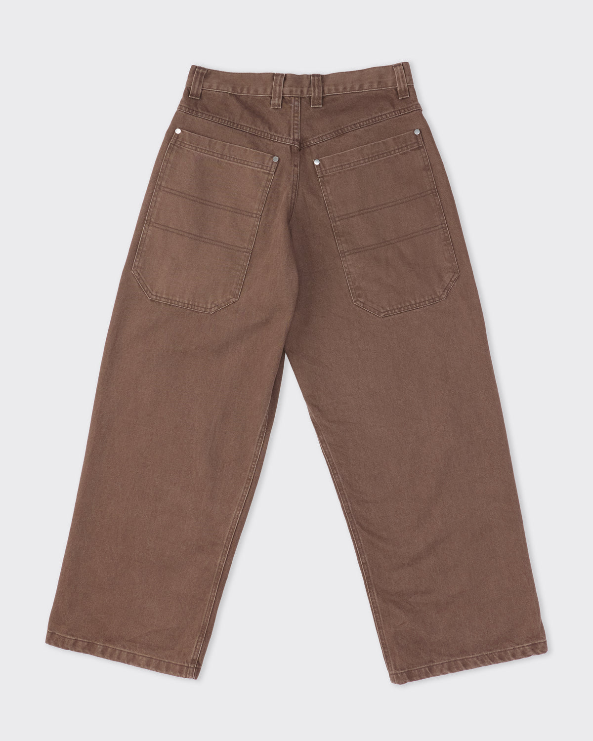 Colbo Big Pocket Denim in brown Japanese denim, back, flat lay