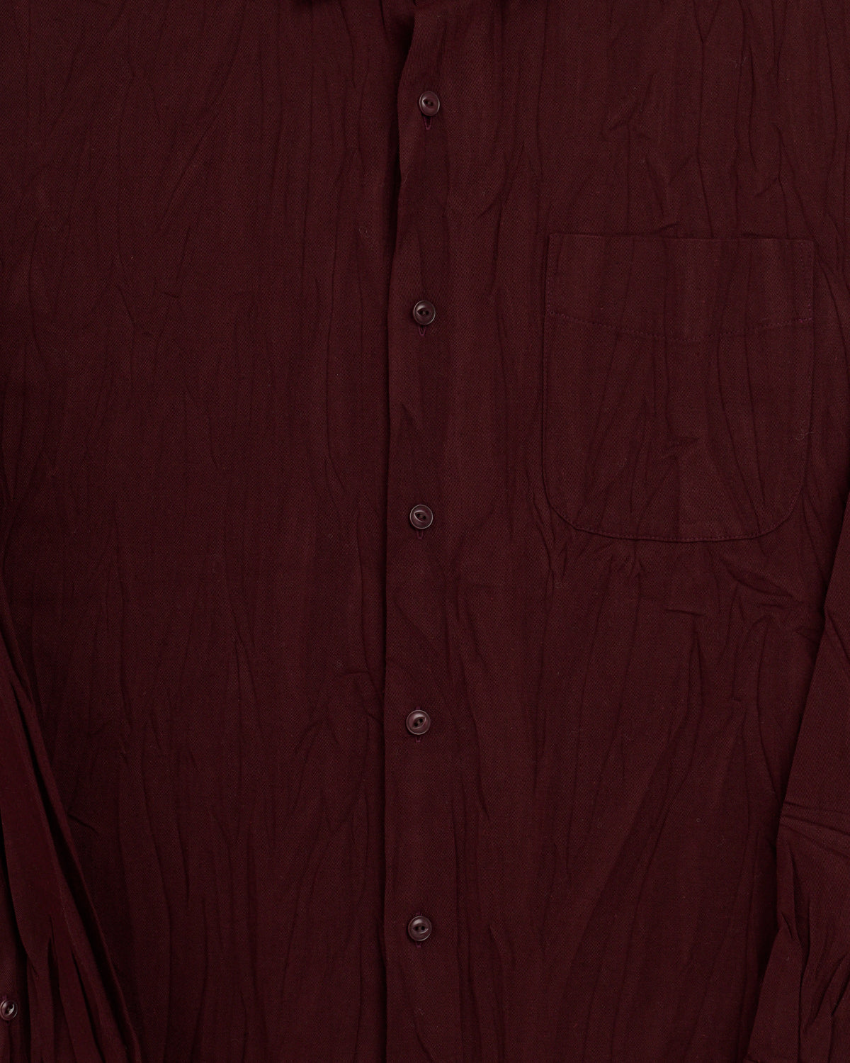 Yoko Sakamoto Regular Collar Shirt in burgundy, placket and chest pocket close-up