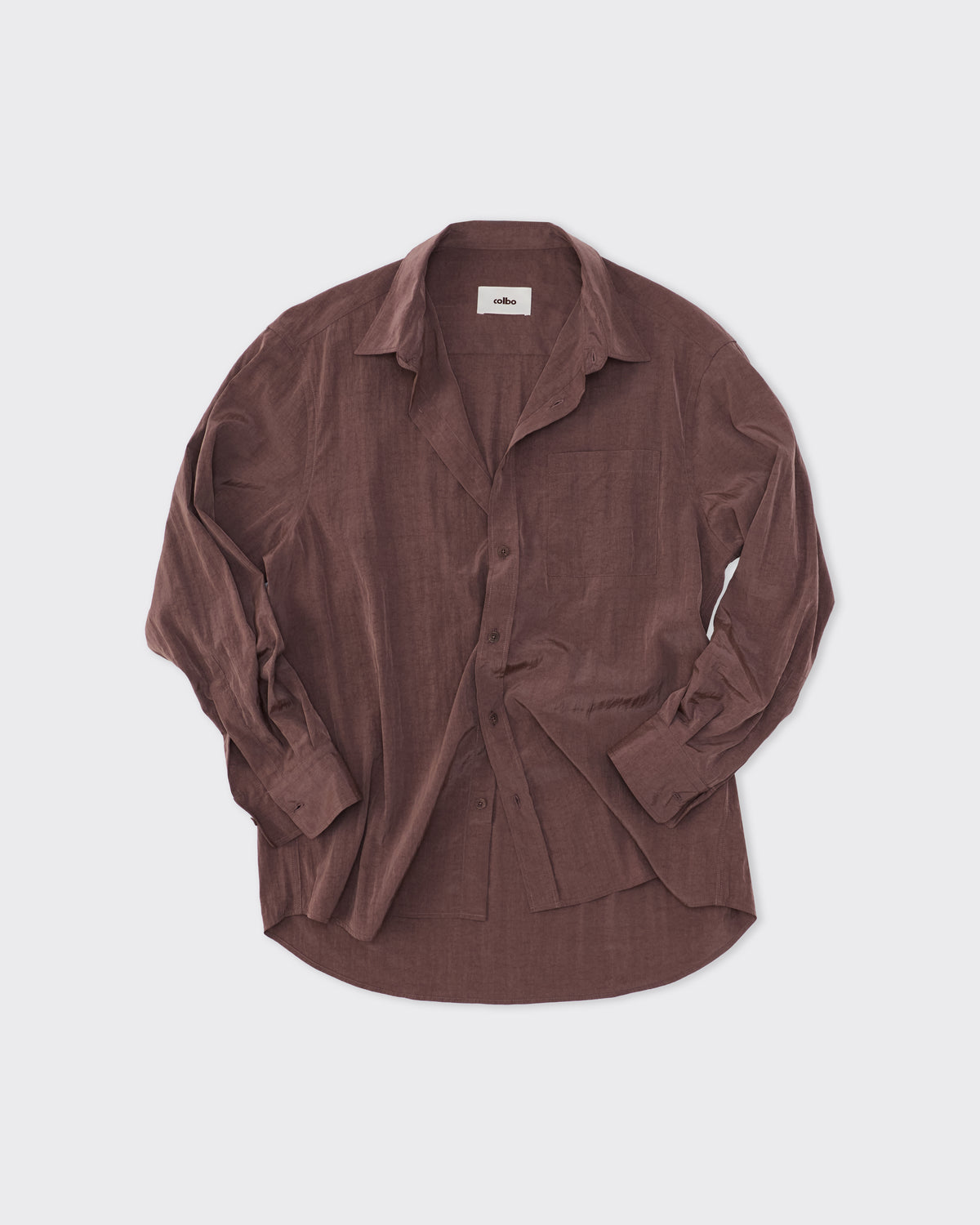 Colbo TK Shirt in mauve washed lyocell, front, sleeves rolled, flat lay