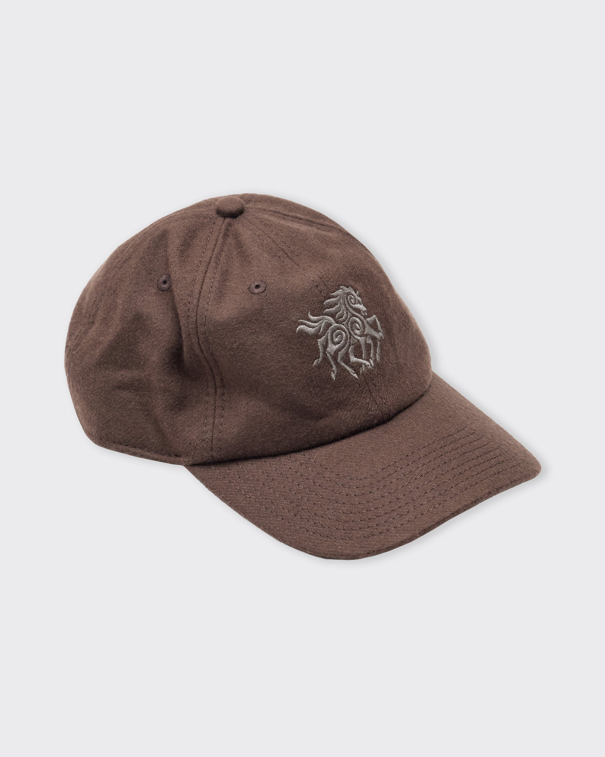 Ranra Cascade Wool Baseball Hat in black coffee, front three-quarter view