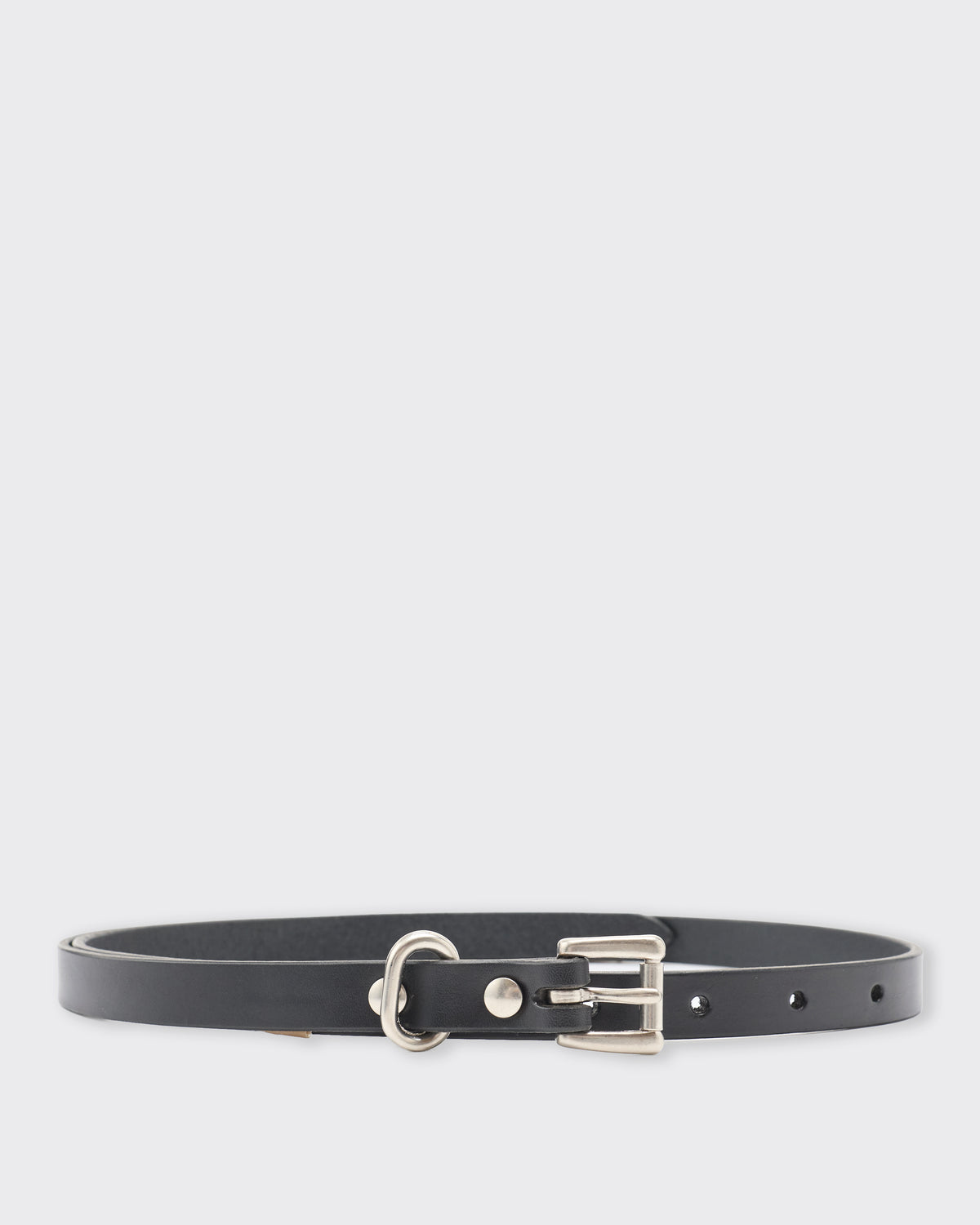 Yoko Sakamoto Standard Belt Slim in black and silver, laid flat