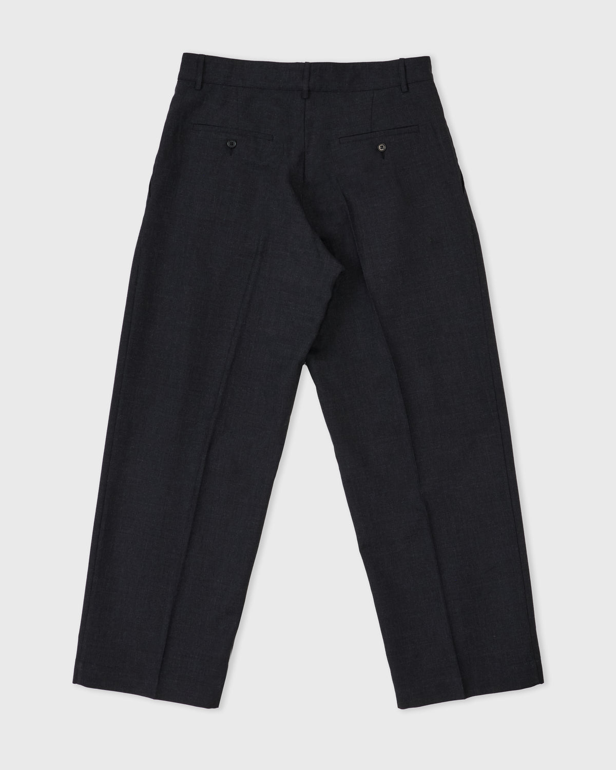 Cawley Heritage Plain Weave Wool Silas Trouser in shadow, back, flat lay