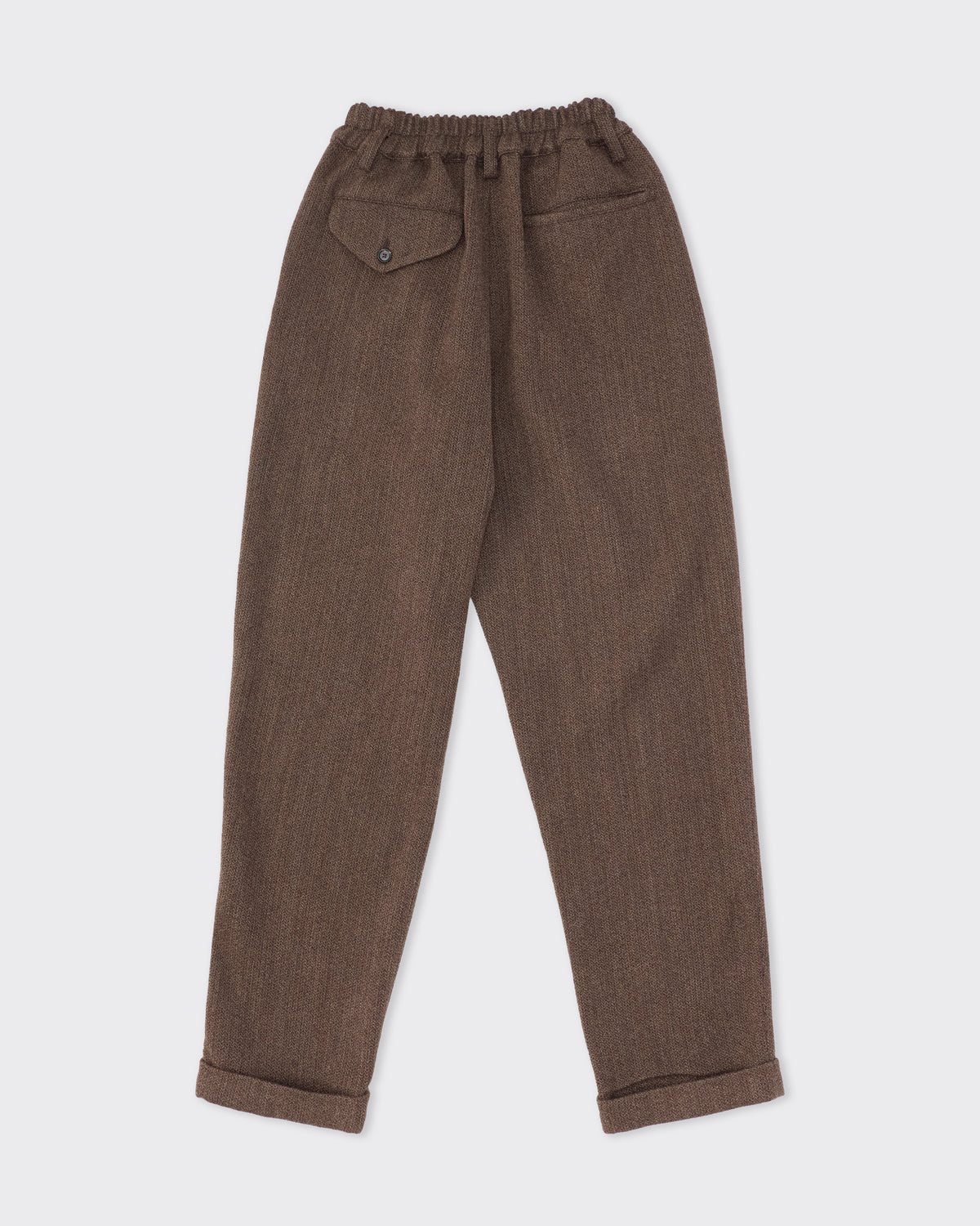 Colbo Camp Pants in double brown wool, silk and cashmere, back, flat lay