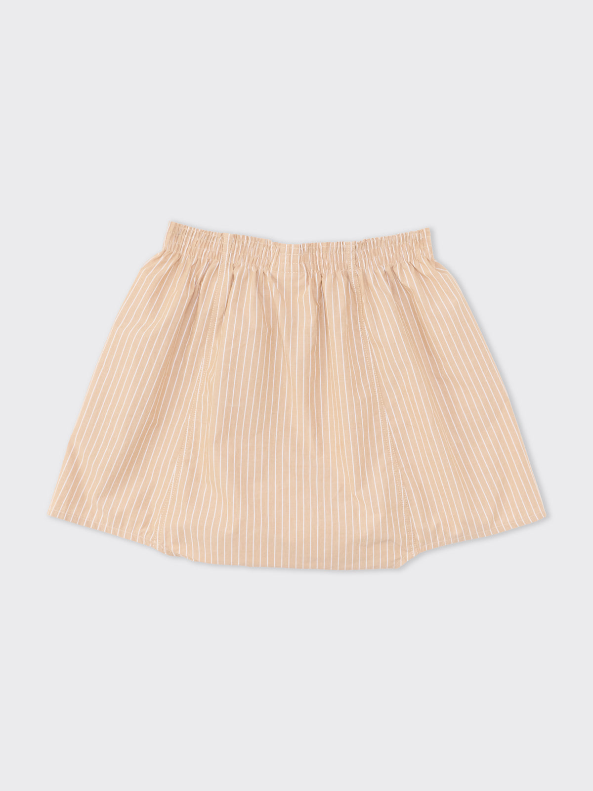 Colbo Boxer Set in Korean cotton pinstripe, camel pinstripe, back