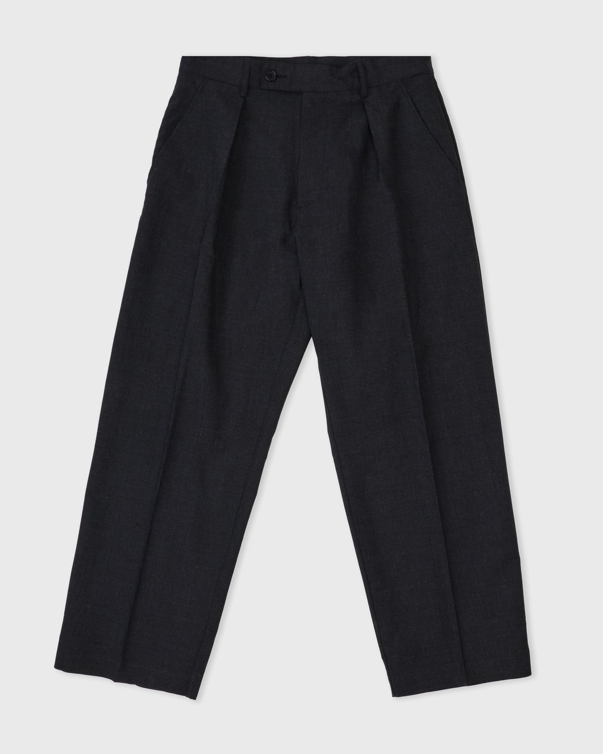 Cawley Heritage Plain Weave Wool Silas Trouser in shadow, front, flat lay