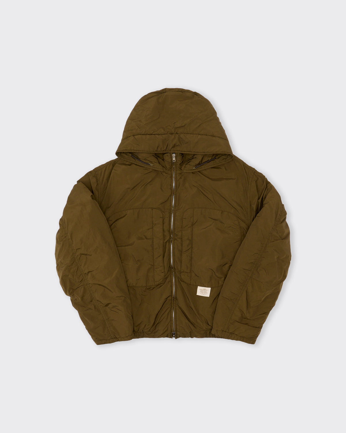 Ranra Purs Light Nylon Padded Jacket in military olive, front