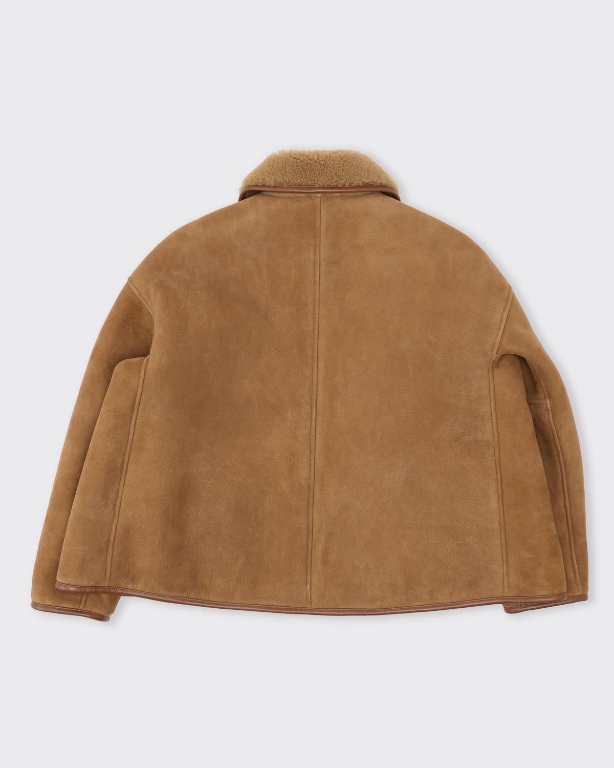 Cawley Suede Back Curly Hair Avis Jacket in tan, back