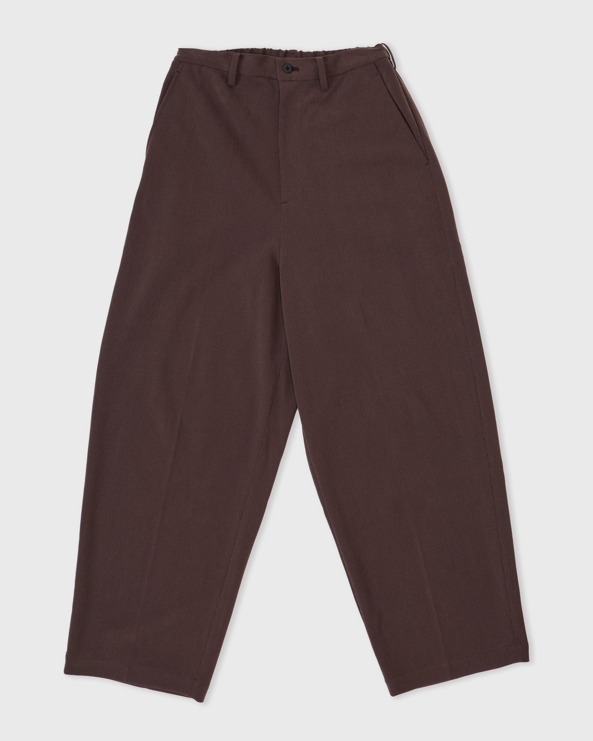 Kanemasa Phil Cupro Fibril Rib Pants in brown, front, flat lay
