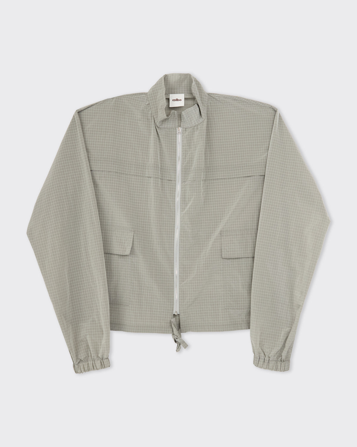 Colbo Track Jacket in sage grid, front