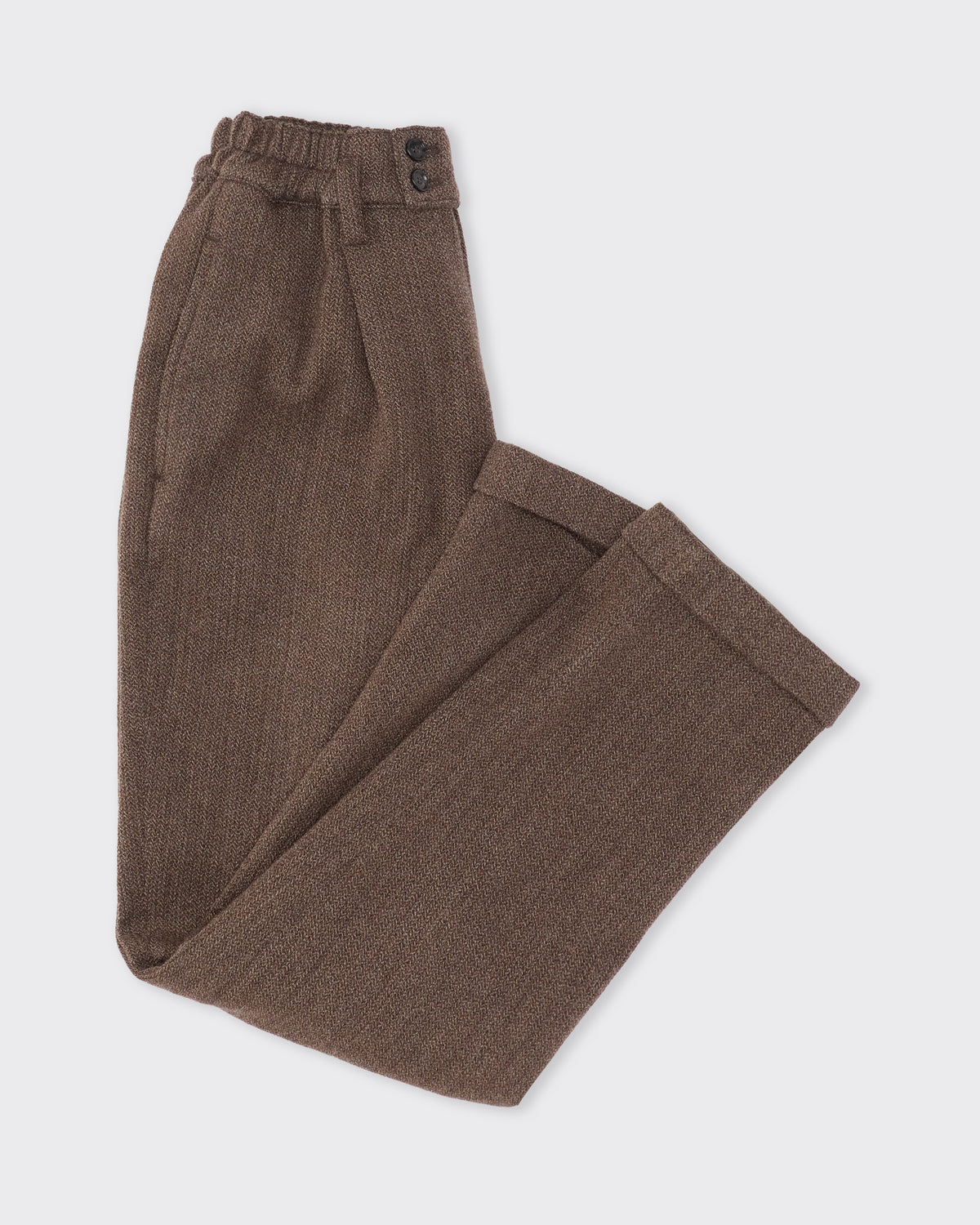 Colbo Camp Pants in double brown wool, silk and cashmere, side, flat lay