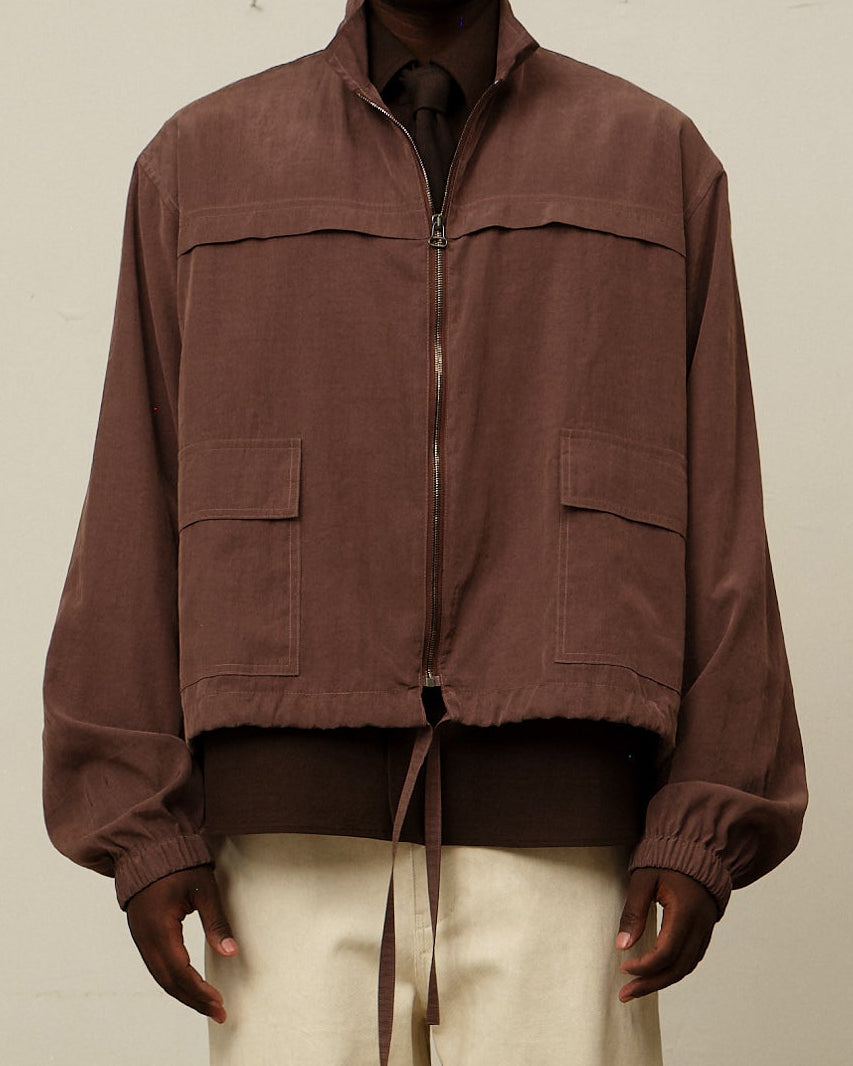 Colbo Track Jacket in mauve, on model, full length