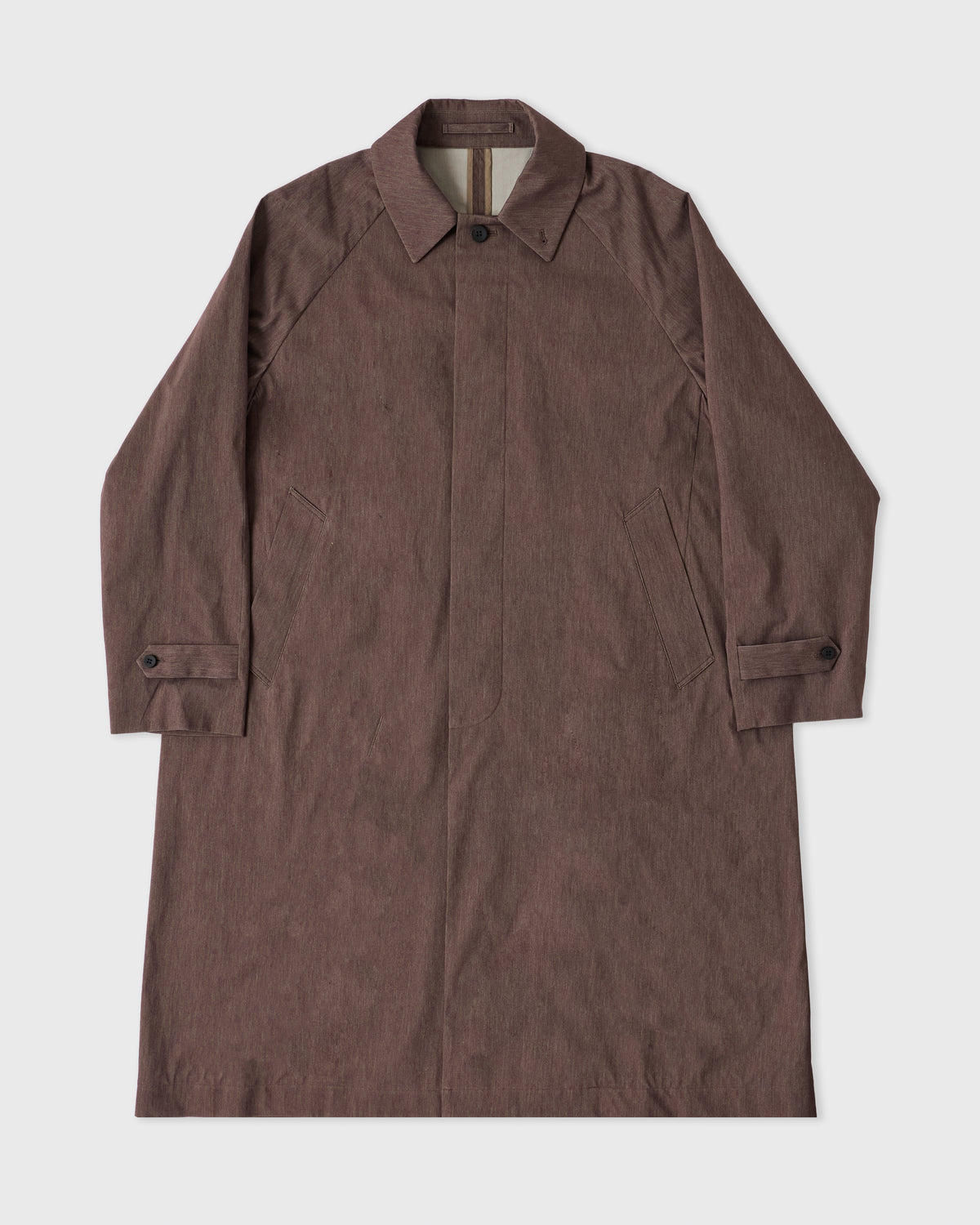 Kanemasa Phil Solaro Raglan Coat in brown, front, flat lay