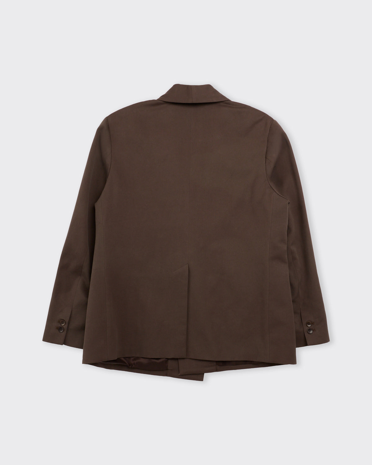 Small Talk Studio Shawl Collar Double Breasted Blazer in dark brown, back