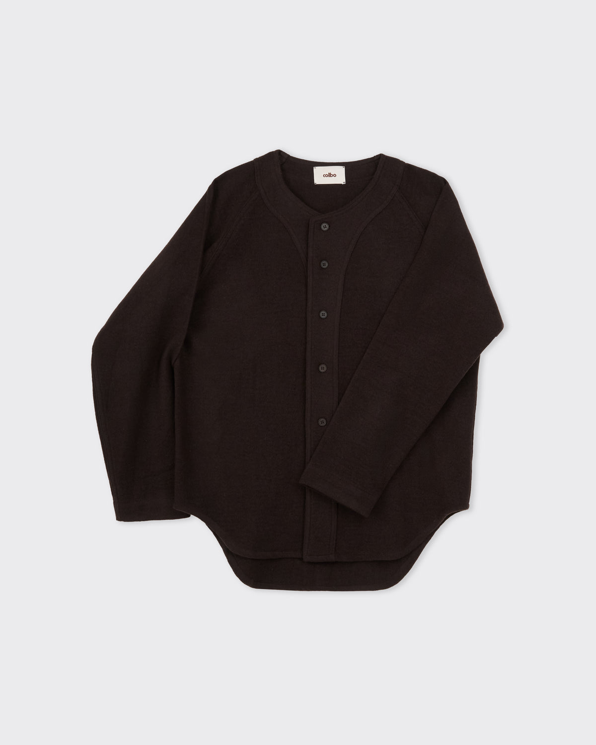 Colbo Baseball Top in dark plum, placket detail