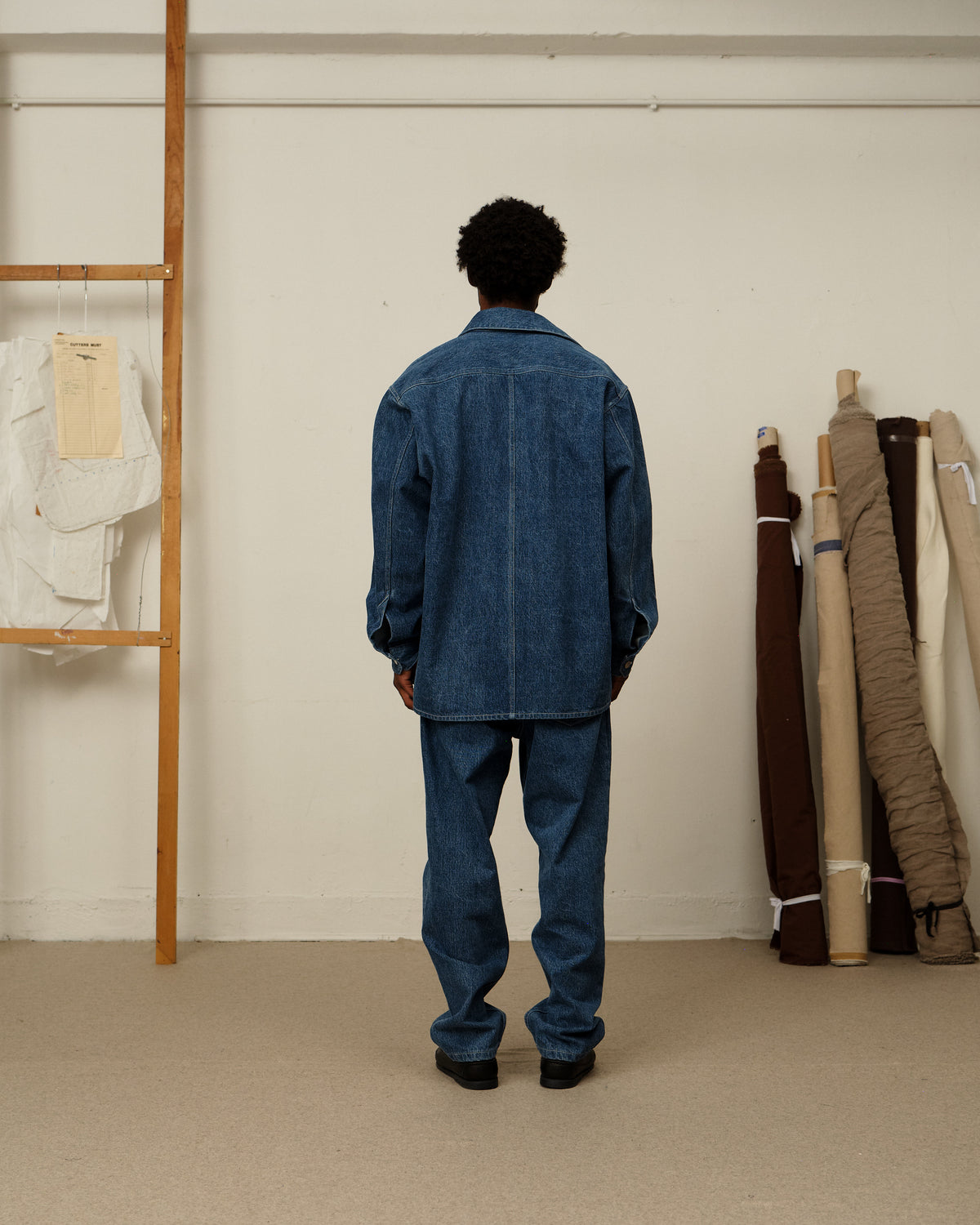 Colbo Overshirt in stone blue denim, on model, back