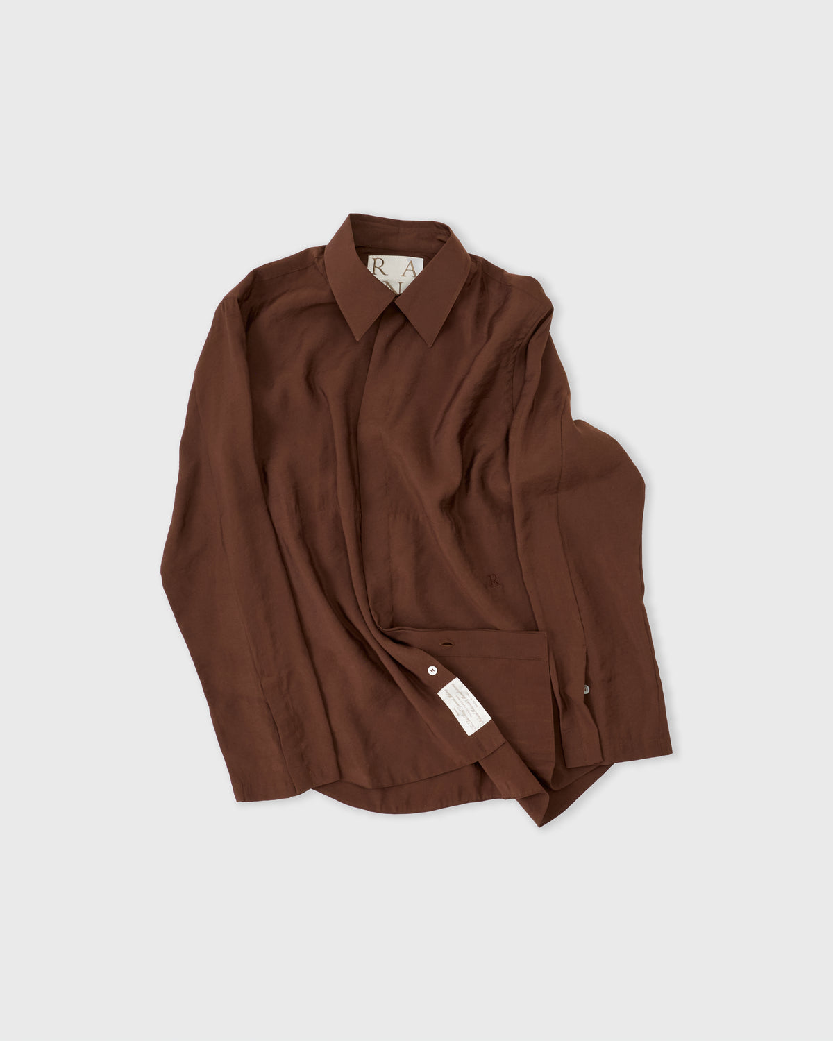 Ranra Maker Gauze Modal Poly LS Shirt in carafe, loosely folded flat lay