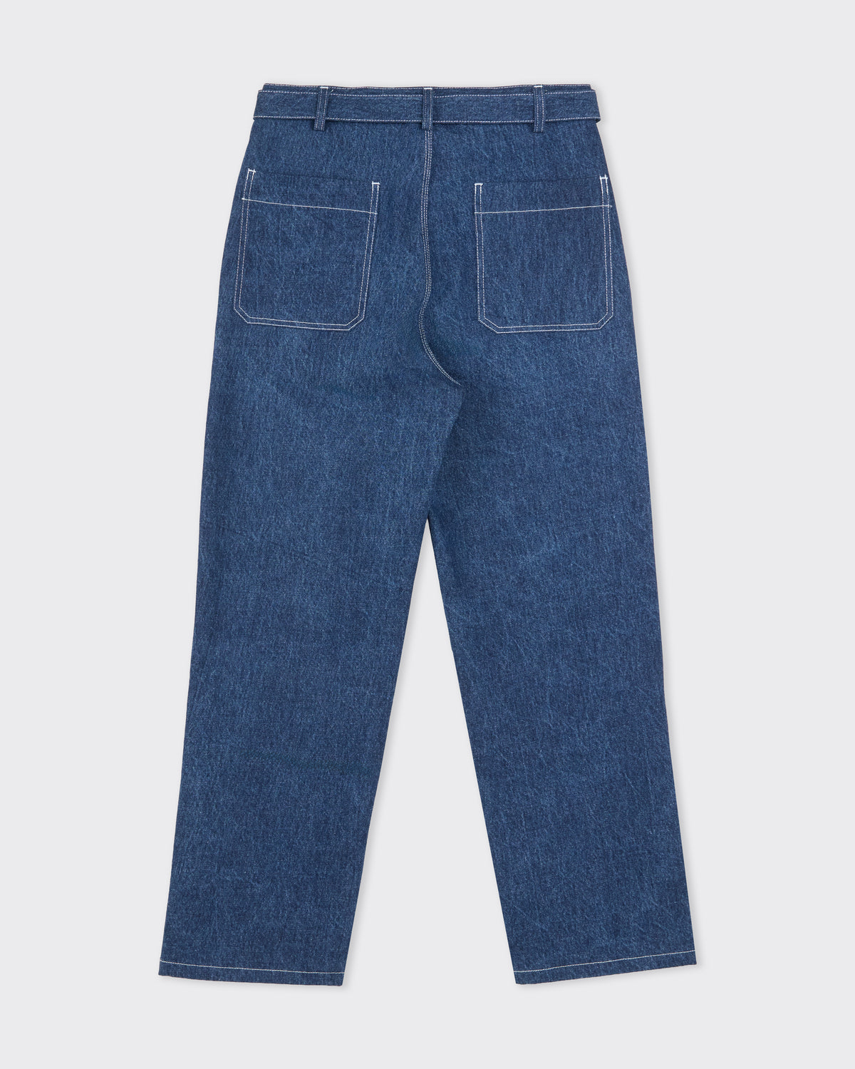 Colbo Belt Pants in stone blue denim, back