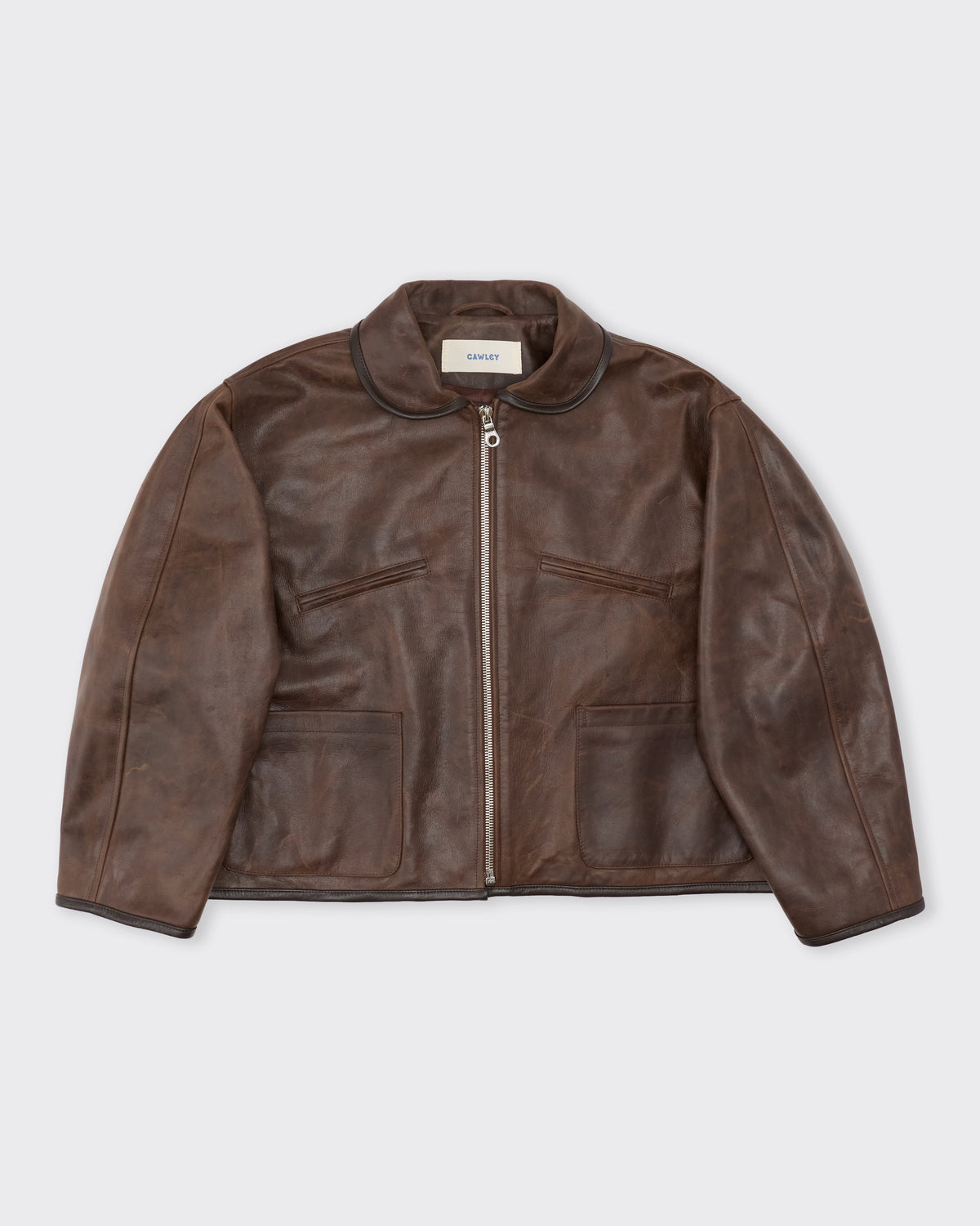 Cawley Waxed Leather Flying Jacket in walnut, front