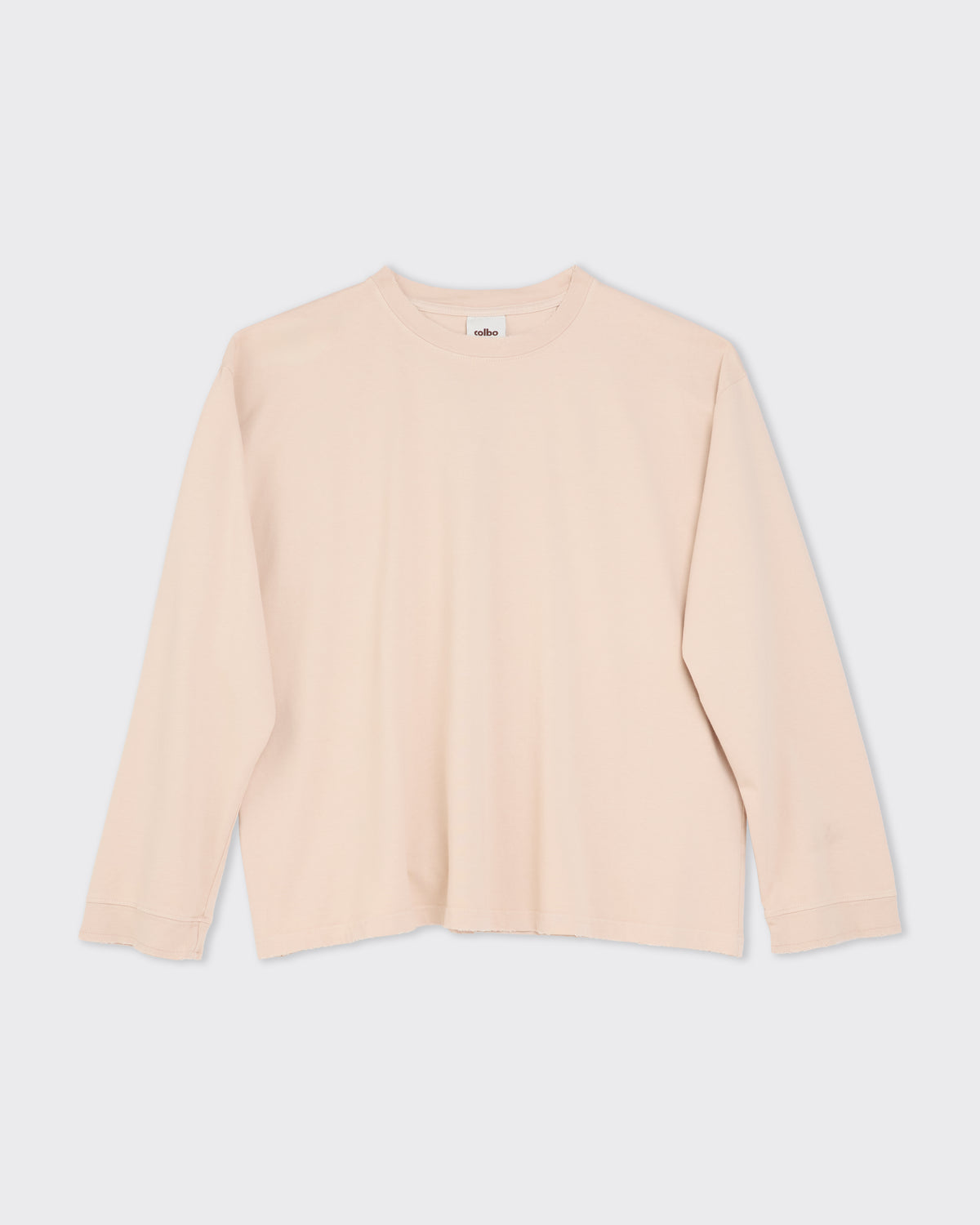 Colbo long sleeve T-shirt in distressed blush cotton, front, flat lay
