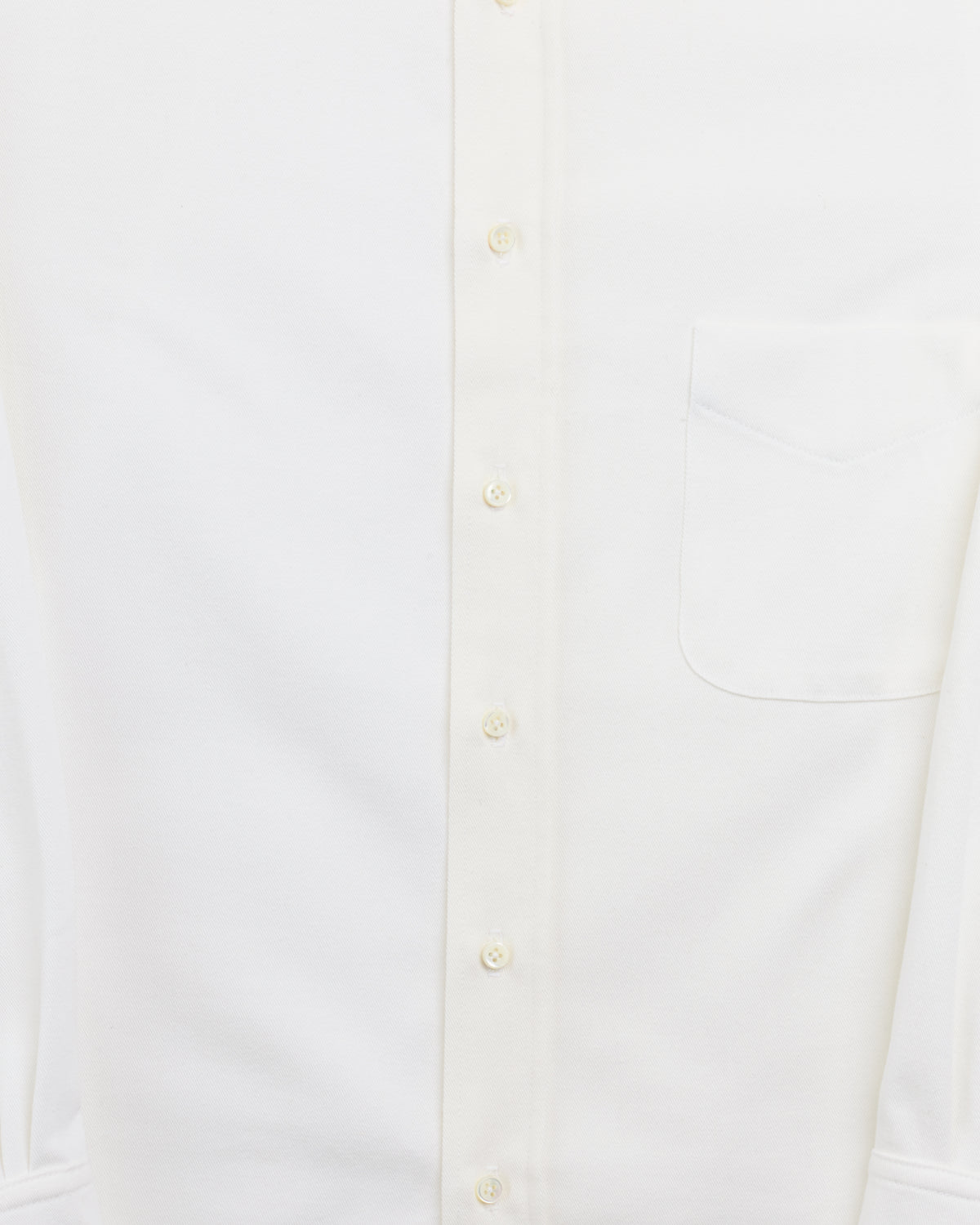 Csillag Slight Brush Cotton Twill Shirt in white, placket and pocket close-up