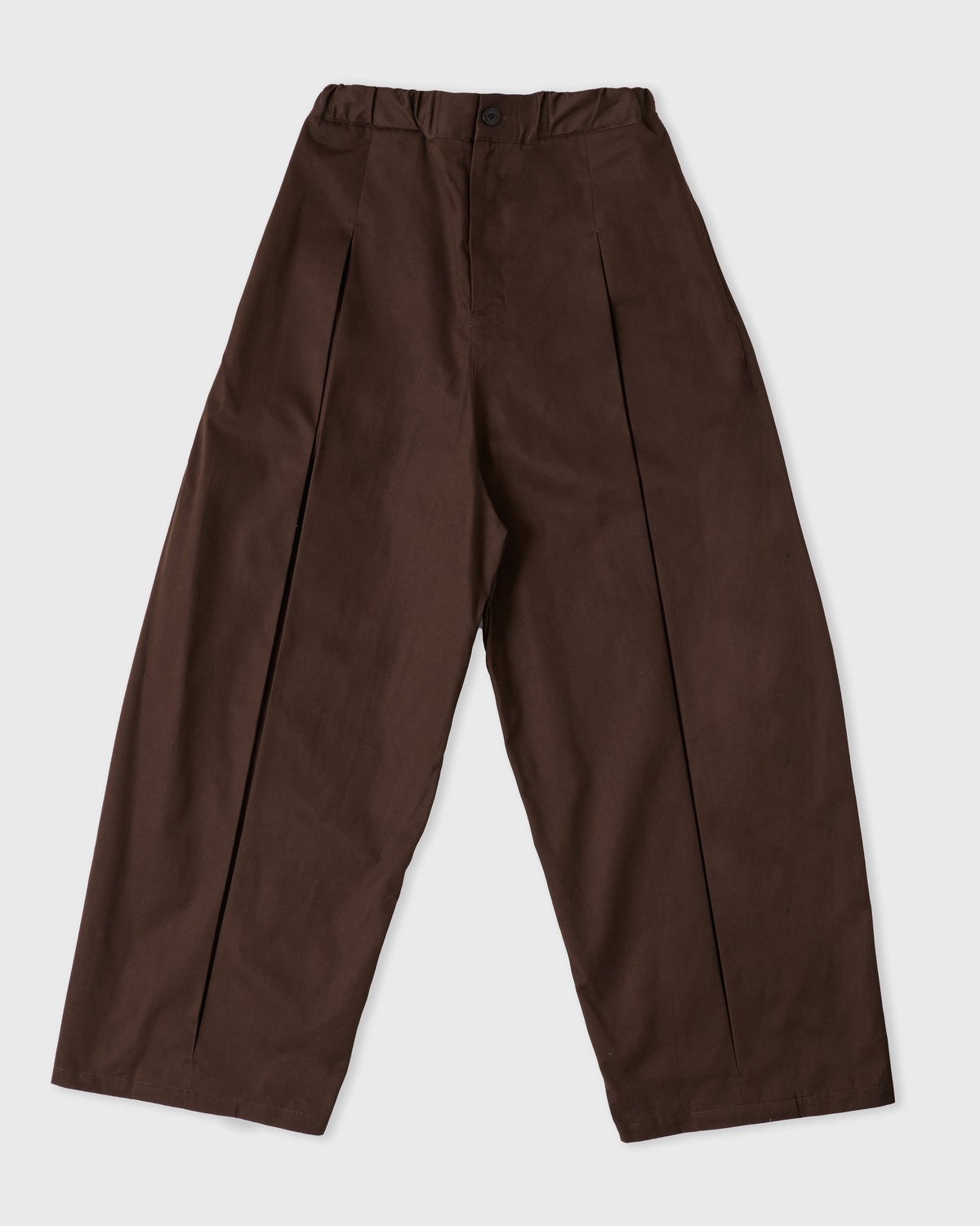 Sage Nation Box Pleat Trouser in brown cotton, front, flat lay