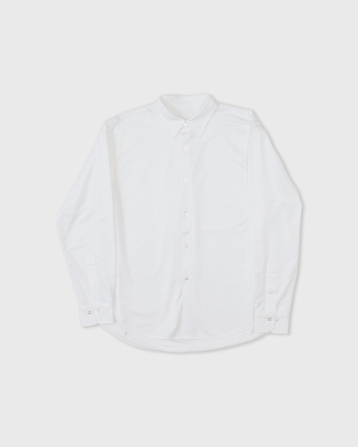 Kanemasa Phil Modest Shirt in white cotton-nylon, front, flat lay