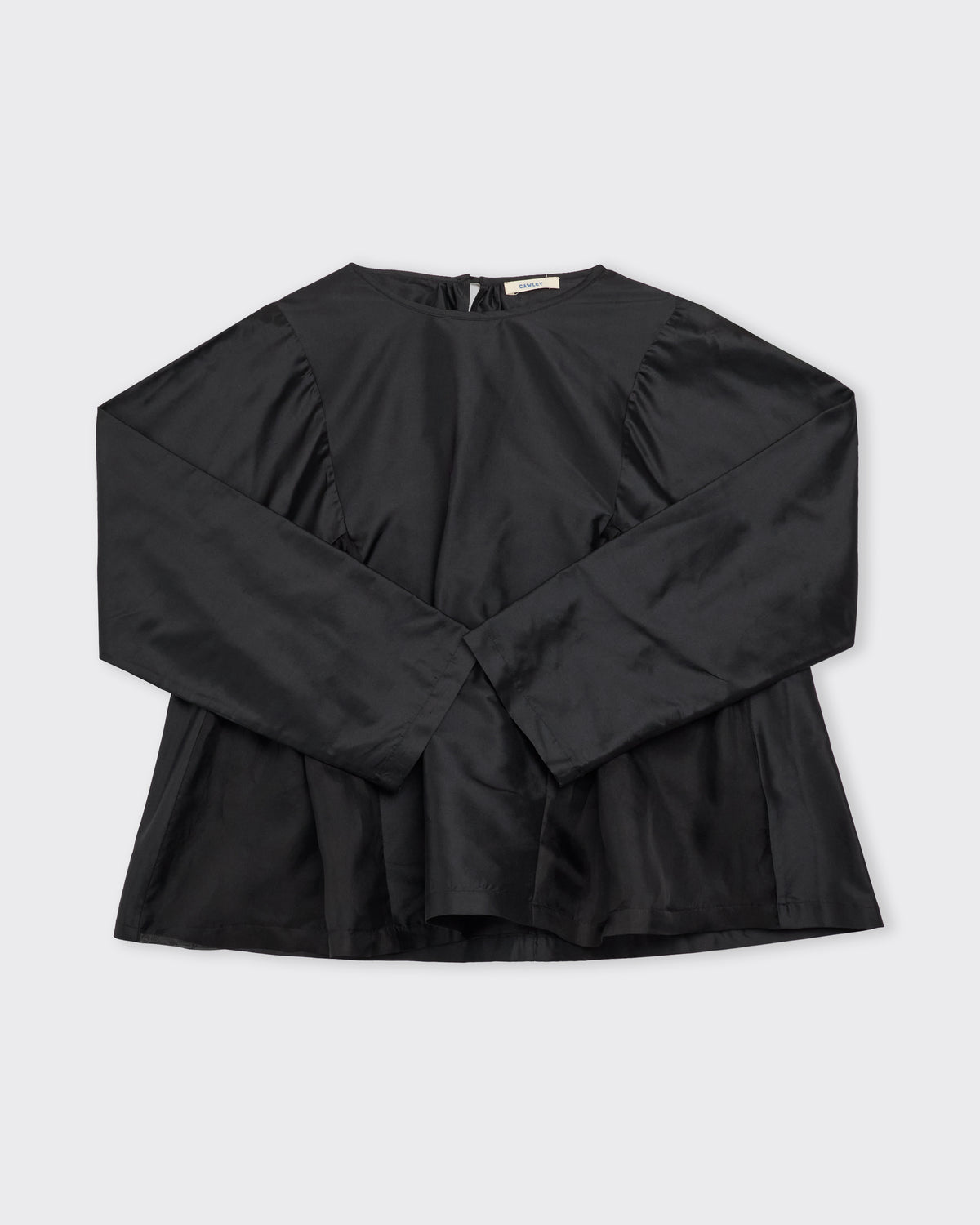 Cawley Silk Dupion Nora Blouse in black, three-quarter view