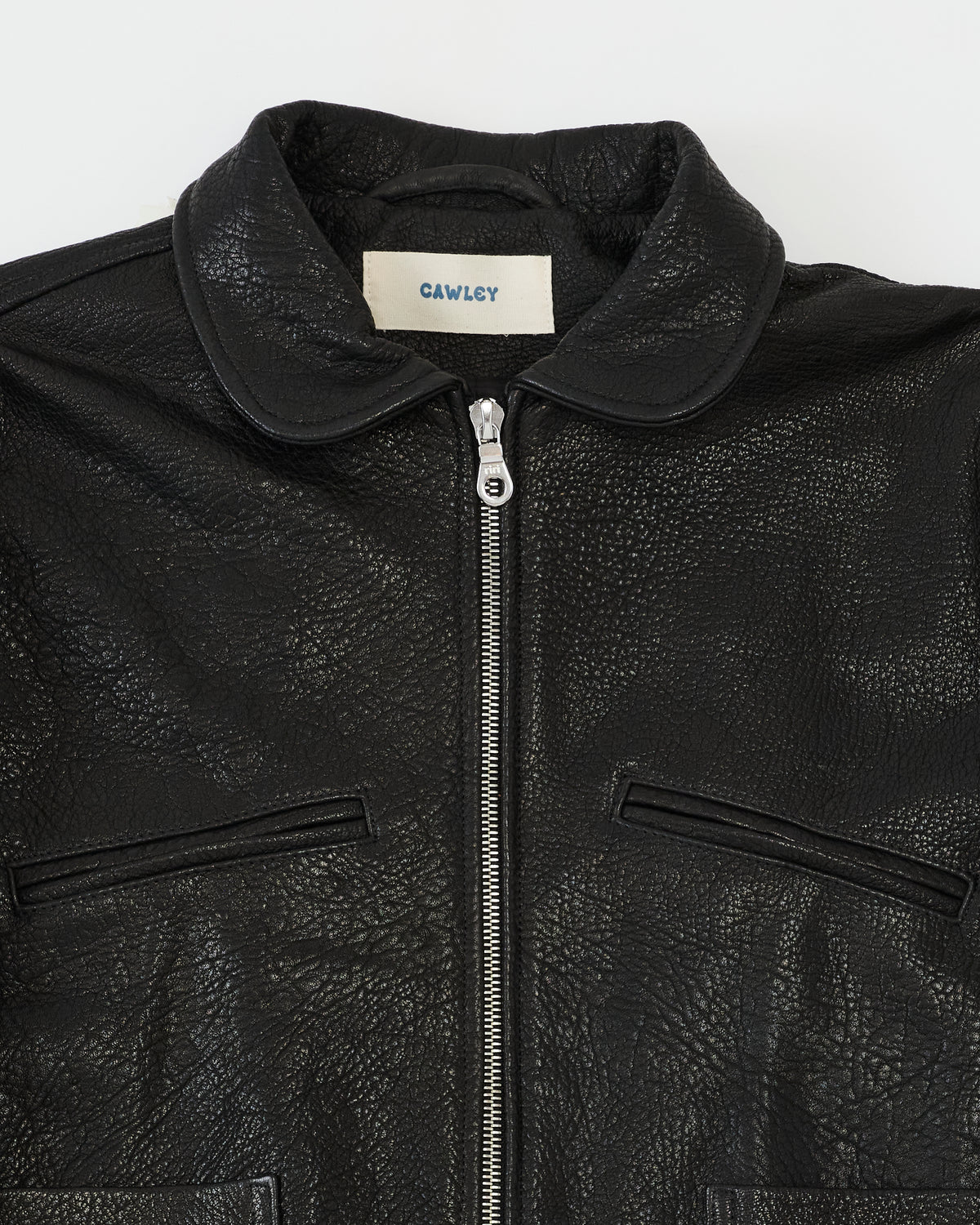 Cawley Stretch Wrinkle Leather Flying Jacket in liquorice, front
