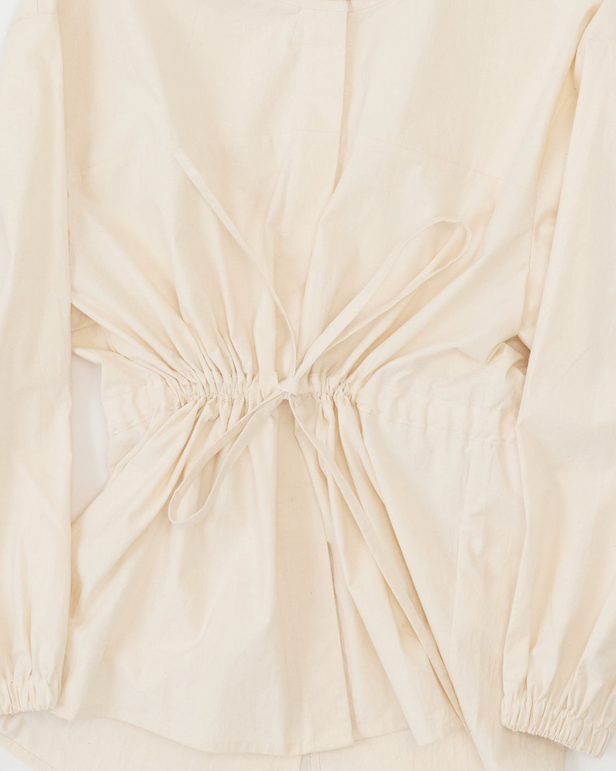 Cawley Japanese Cotton Mona Parka Shirt in natural, drawstring waist close-up