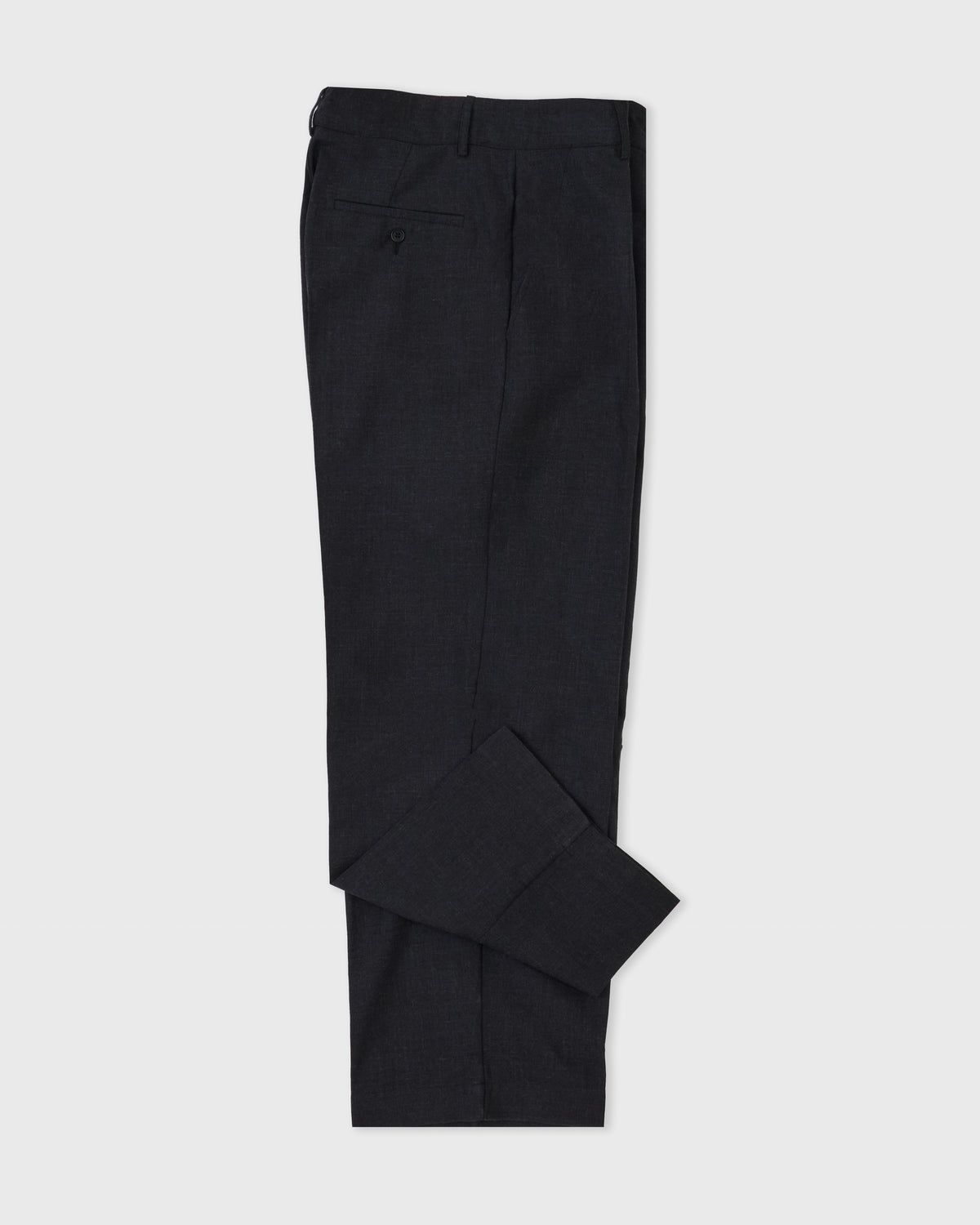 Cawley Heritage Plain Weave Wool Silas Trouser in shadow, side, flat lay