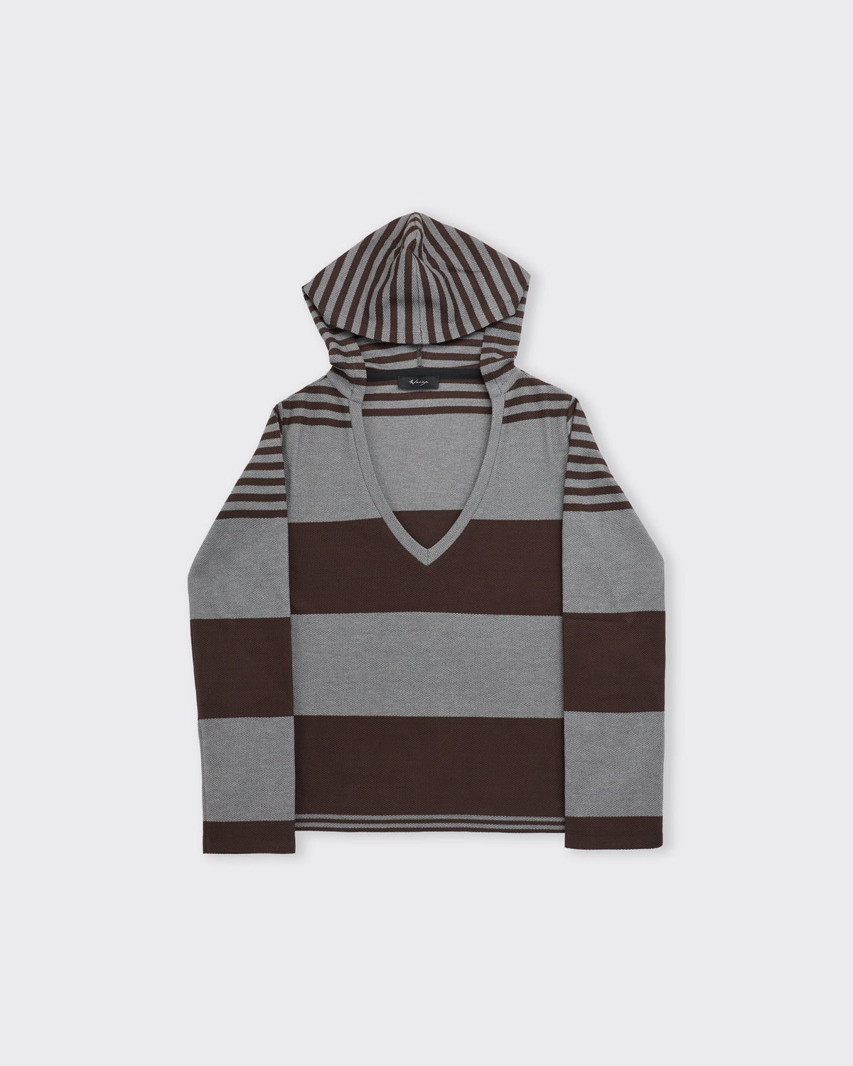 Wanze Hooded V-Neck Long Sleeve in cotton waffle stripe, front